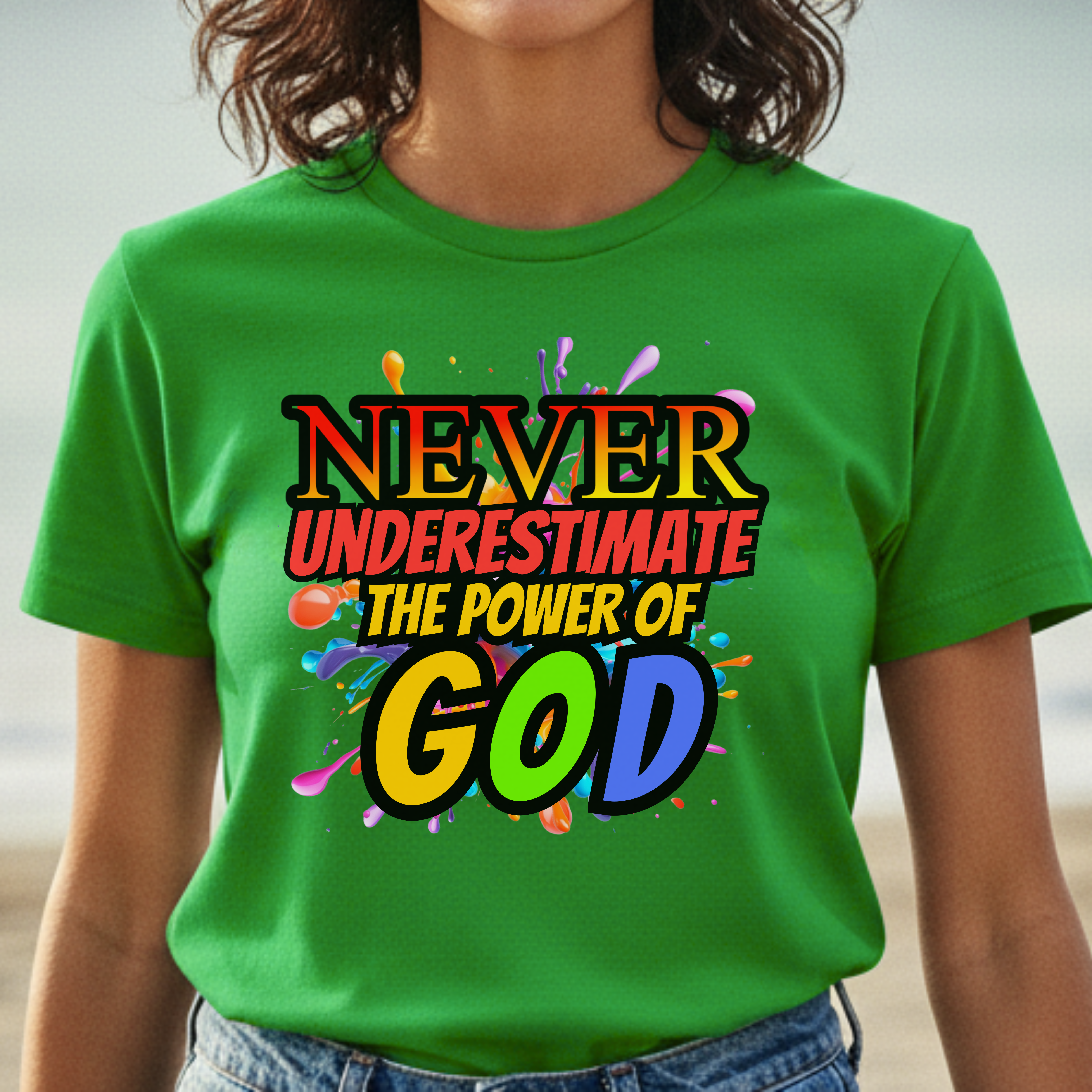 "Never Underestimate the Power of God" Christian Women’s Cotton Short Sleeve T-Shirt – Bold Faith, Inspirational Gift  product thumbnail image