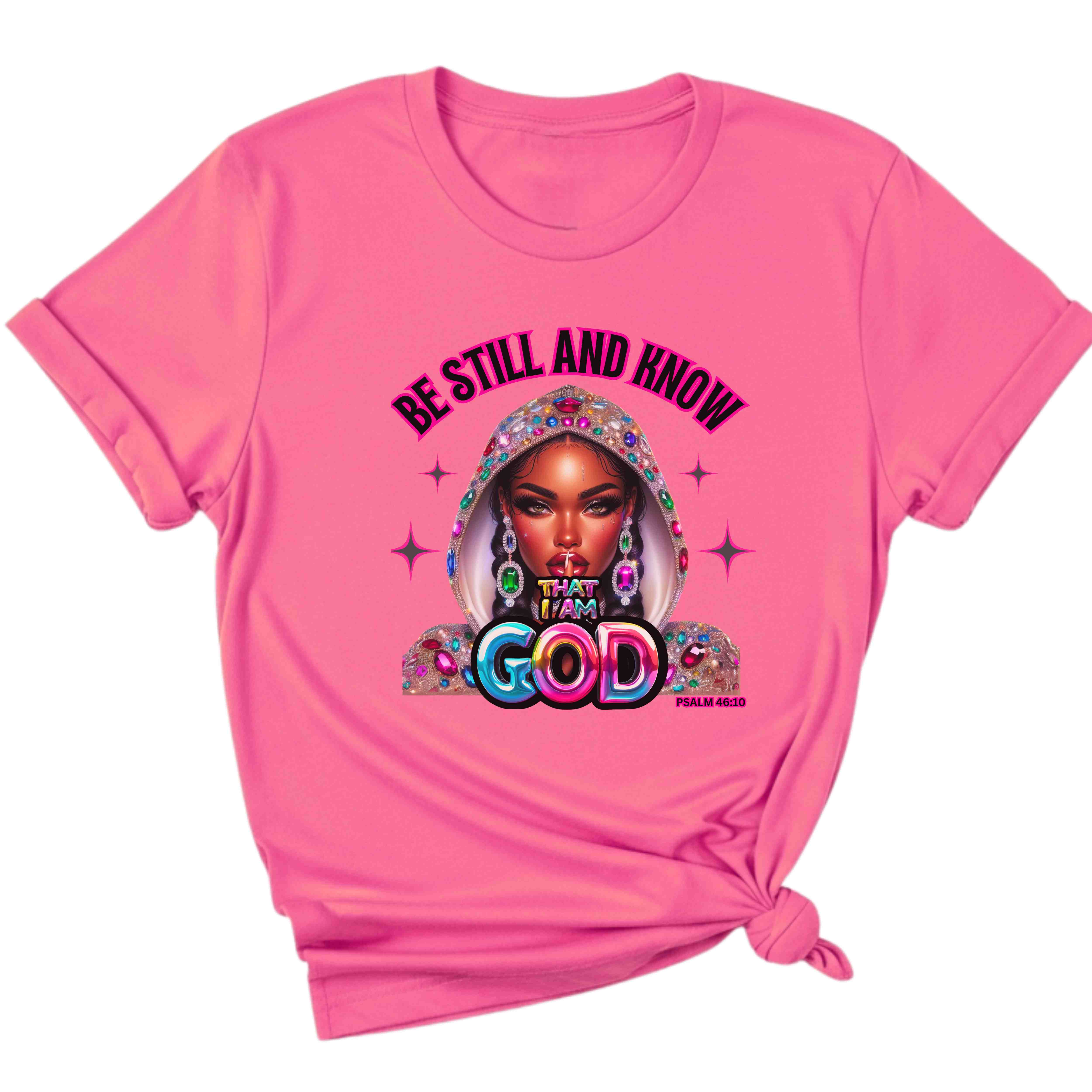 "Be Still and Know God T-Shirt" — Inspirational Faith Graphic Women's Cotton Short Sleeve T-Shirt product thumbnail image "Be Still and Know God T-Shirt" — Inspirational Faith Graphic Women's Cotton Short Sleeve T-Shirt product thumbnail image