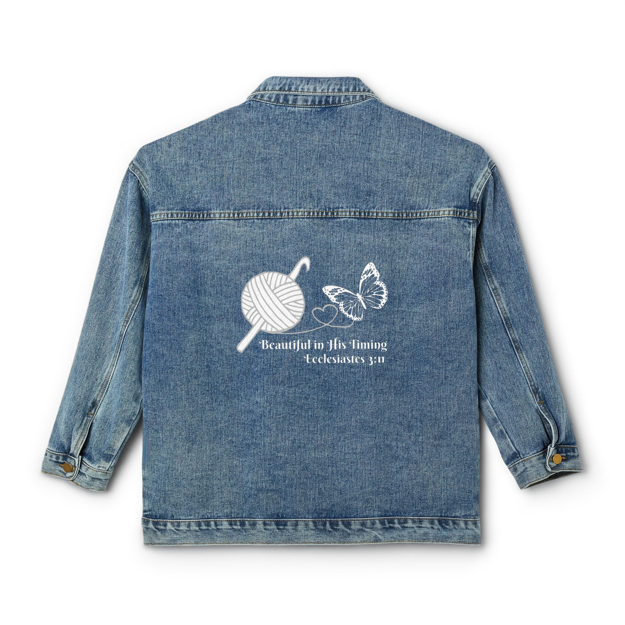 Women's Beautiful in His Timing Ecclesiastes 3:11 Denim Jacket product thumbnail image