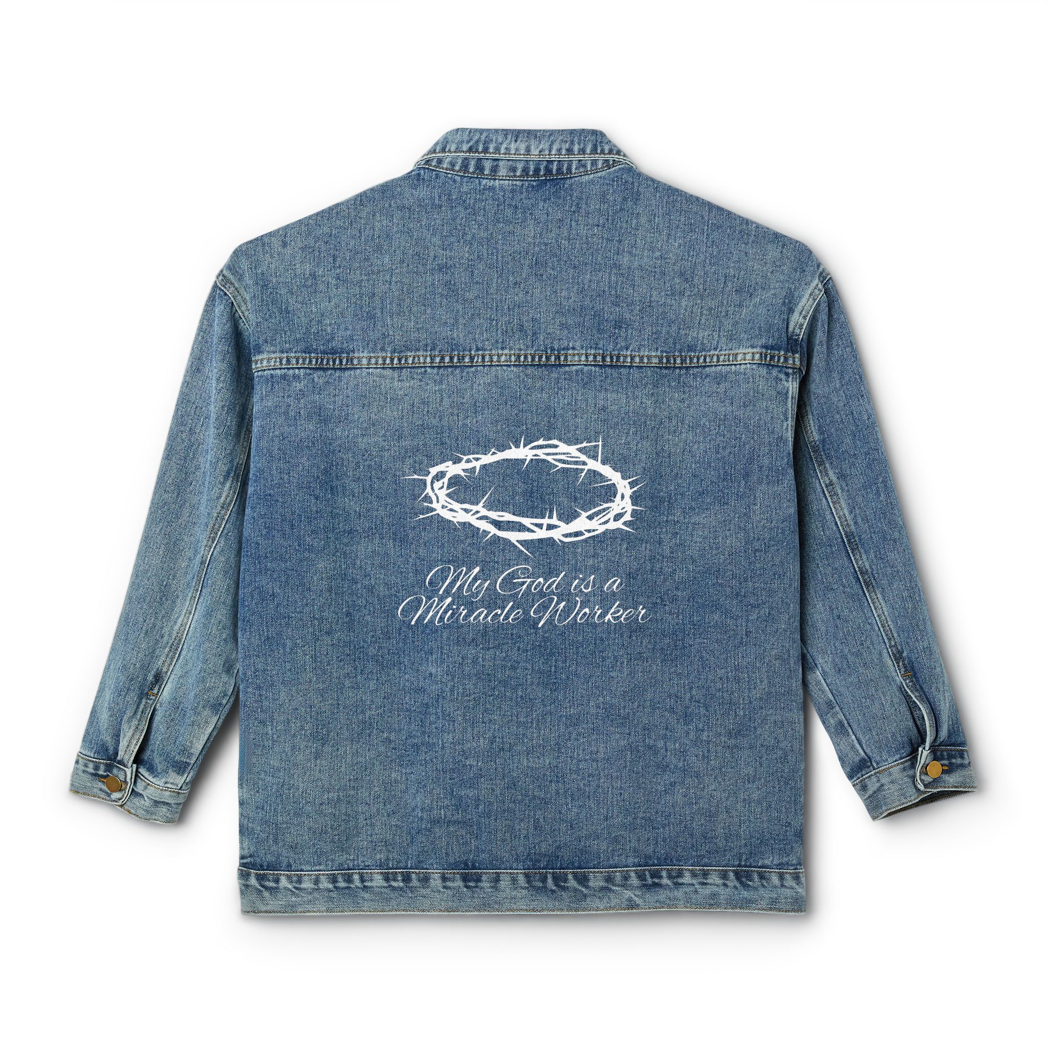 Women's My God is a Miracle Worker Denim Jacket Women's My God is a Miracle Worker Denim Jacket