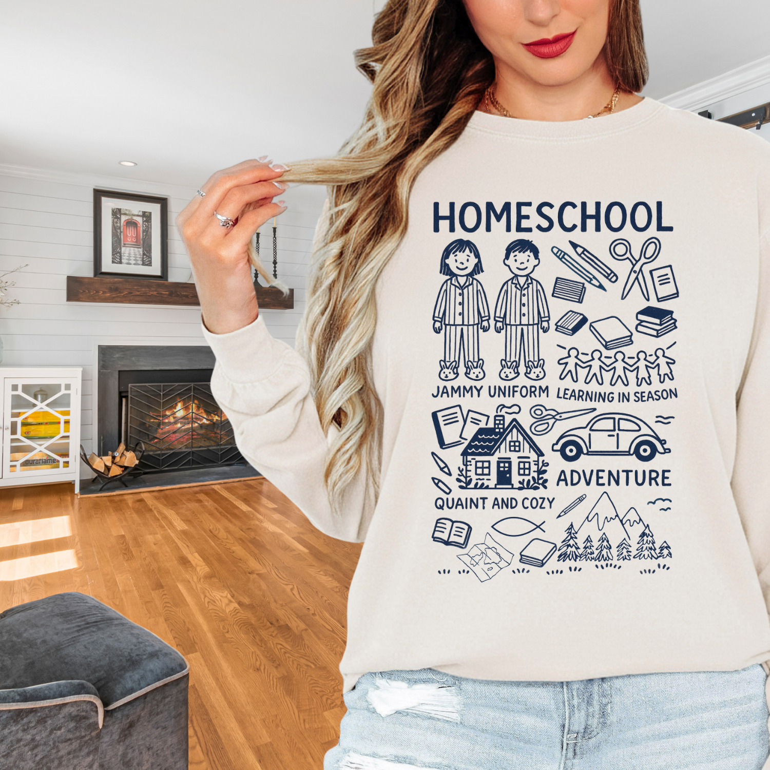 Homeschool Doodle Comfort Colors Long Sleeve T-Shirt | Learning at Home Theme product thumbnail image