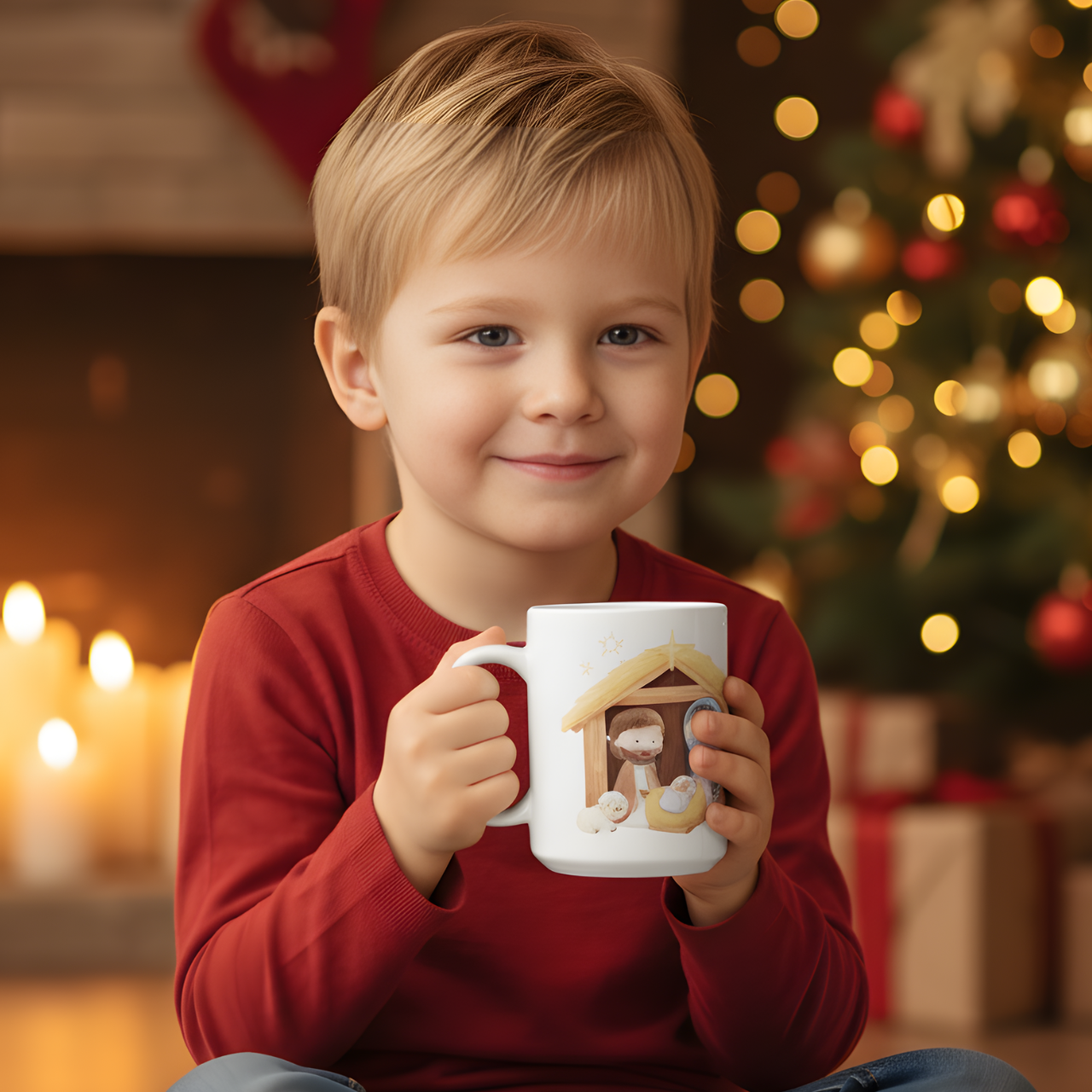 Christmas Nativity Ceramic Mug — Blessed Christmas Little One (11oz/15oz)  Watercolor Holy Nativity Ceramic Mug (11oz/15oz) product thumbnail image