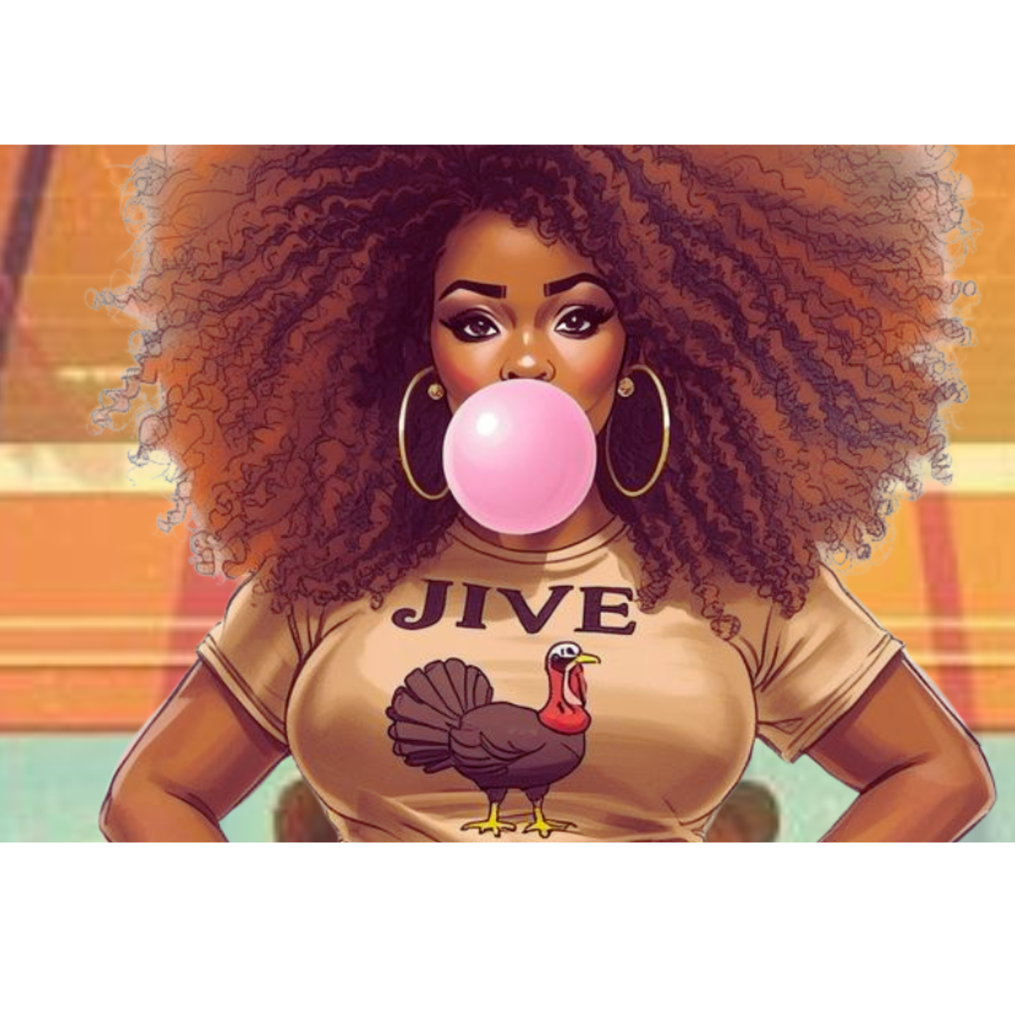 1971 Roller Rink Afro Woman — 'Jive Turkey' Disco Skate Hoodie 1971 Roller Rink Afro Woman — 'Jive Turkey' Disco Skate Hoodie