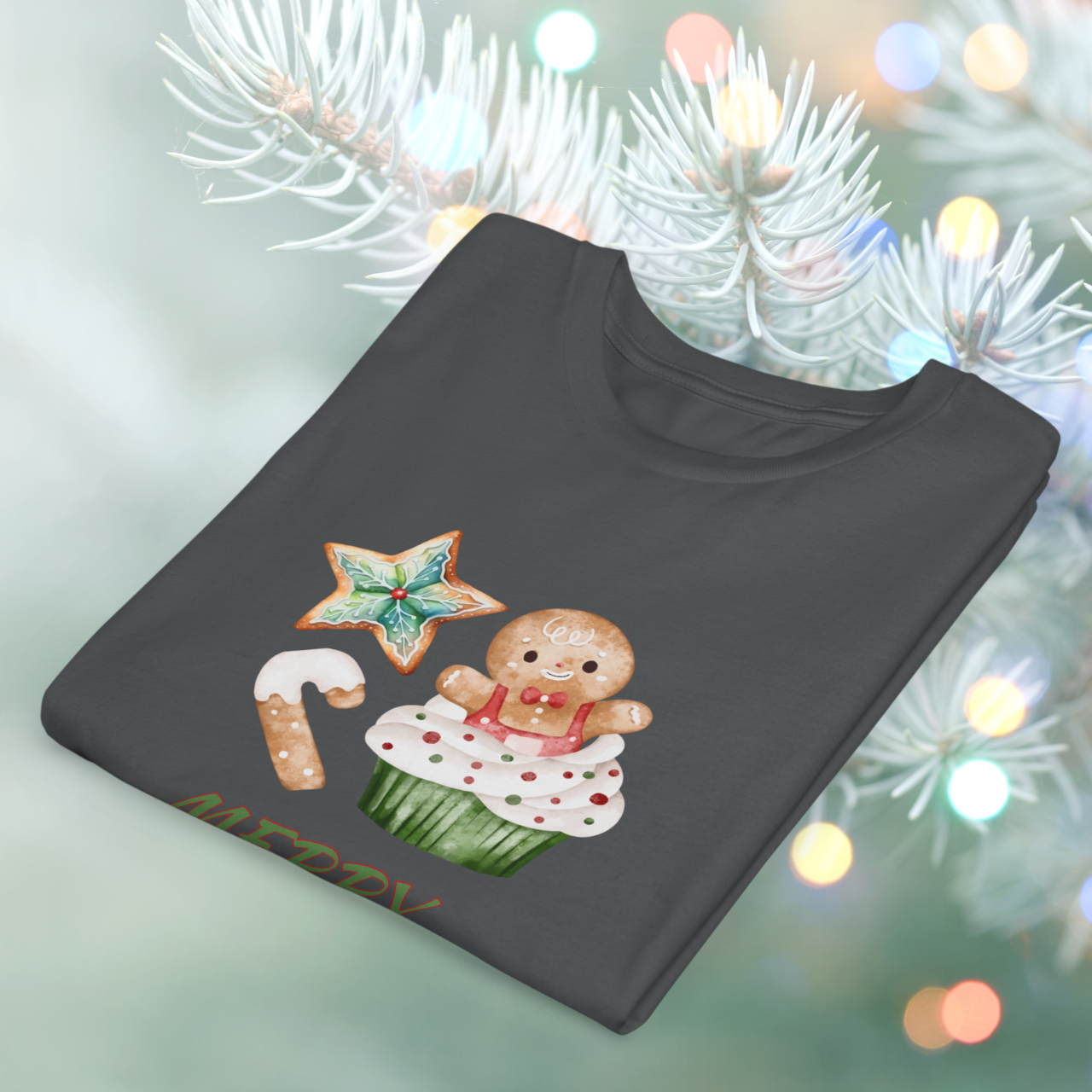 Youth Gingerbread Christmas T-Shirt | Matching Family Christmas Outfit | Merry Christmas Cookie Tee for Kids | Cute Holiday Gingerbread &amp; Star Cookie Shirt  product thumbnail image