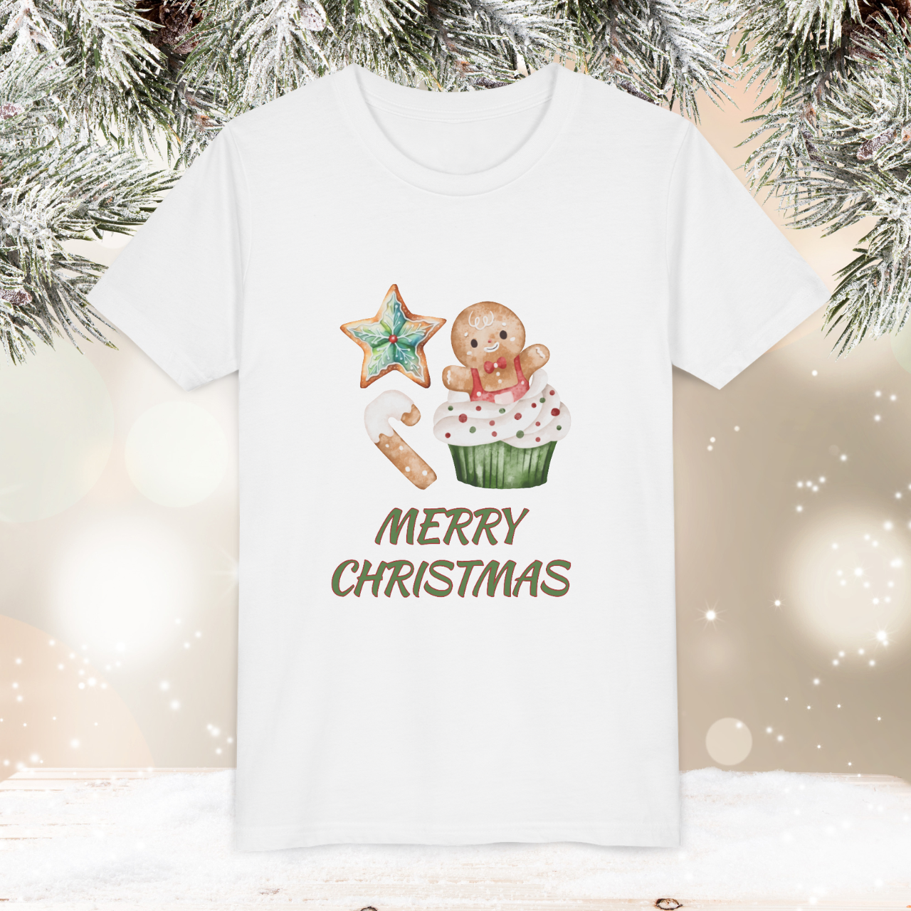 Youth Gingerbread Christmas T-Shirt | Matching Family Christmas Outfit | Merry Christmas Cookie Tee for Kids | Cute Holiday Gingerbread &amp; Star Cookie Shirt  product thumbnail image