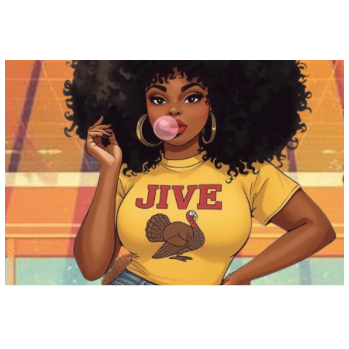 1977 Roller Rink Afro Woman — 'Jive Turkey' Disco Skate Hoodie