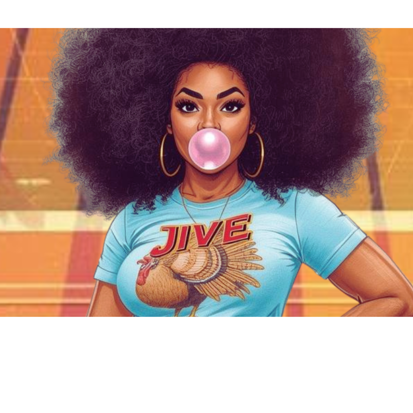 1970 Roller Rink Afro Woman — 'Jive Turkey' Disco Skate Hoodie 1970 Roller Rink Afro Woman — 'Jive Turkey' Disco Skate Hoodie