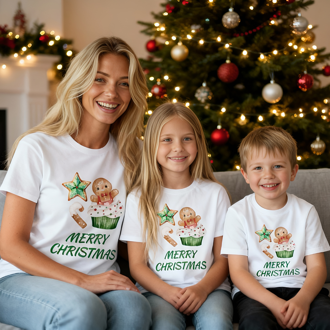 Youth Gingerbread Christmas T-Shirt | Matching Family Christmas Outfit | Merry Christmas Cookie Tee for Kids | Cute Holiday Gingerbread &amp; Star Cookie Shirt 