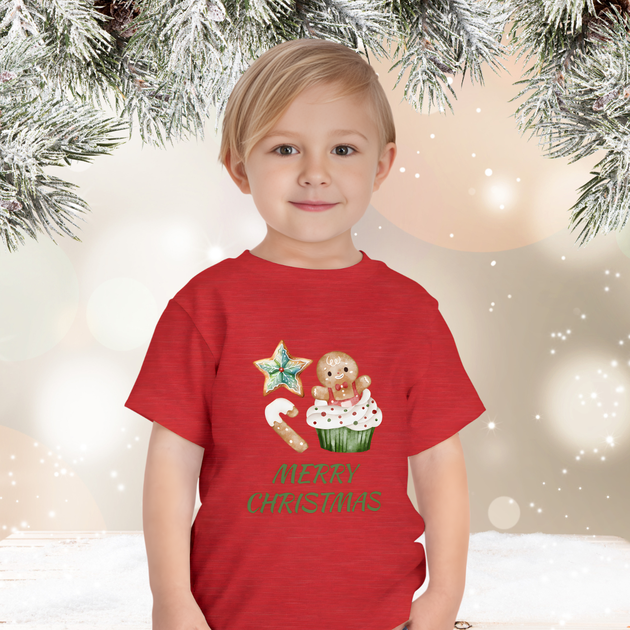 Merry Christmas Toddler Tee | Matching Family Christmas Outfit | Gingerbread Cupcake Holiday Shirt product thumbnail image
