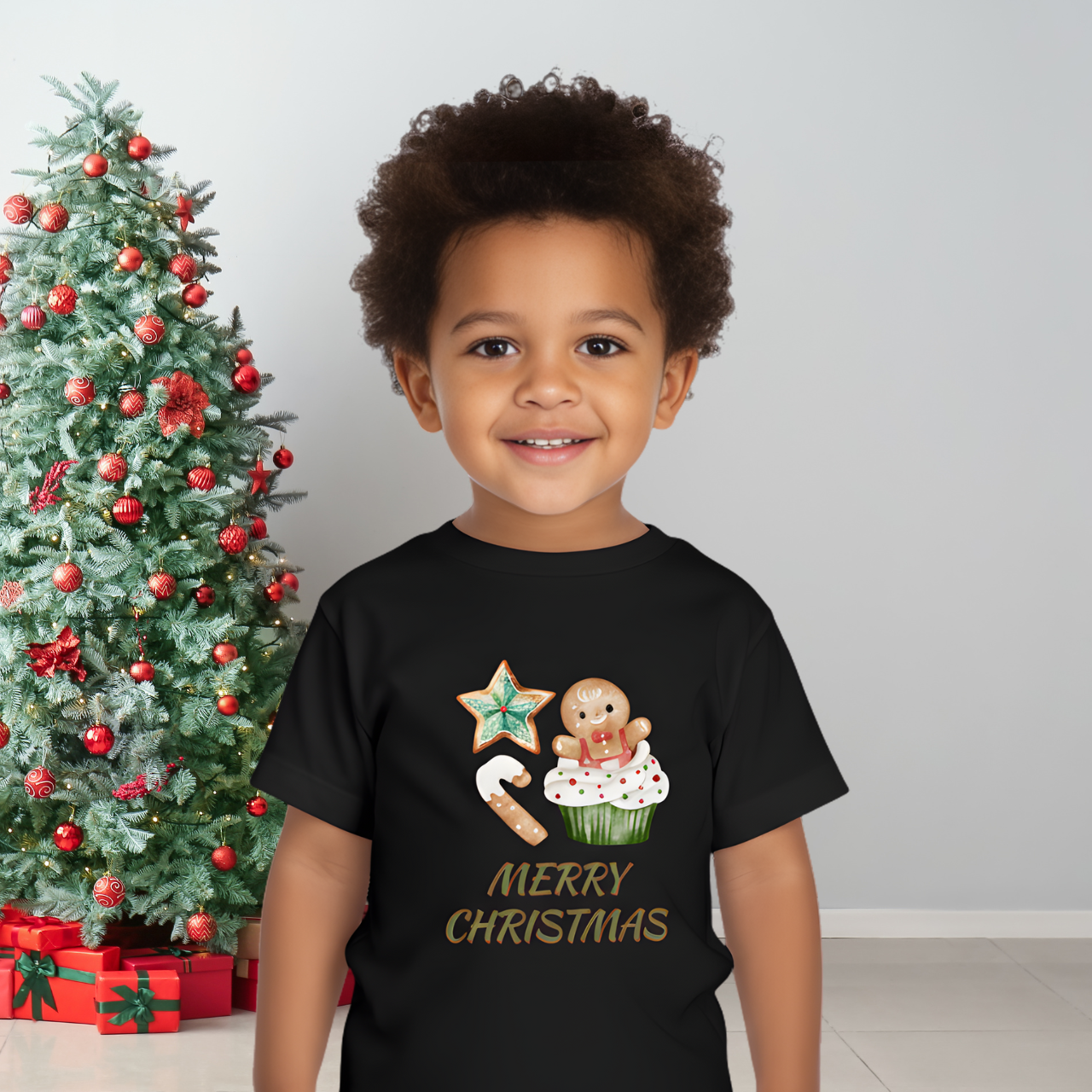 Merry Christmas Toddler Tee | Matching Family Christmas Outfit | Gingerbread Cupcake Holiday Shirt product thumbnail image