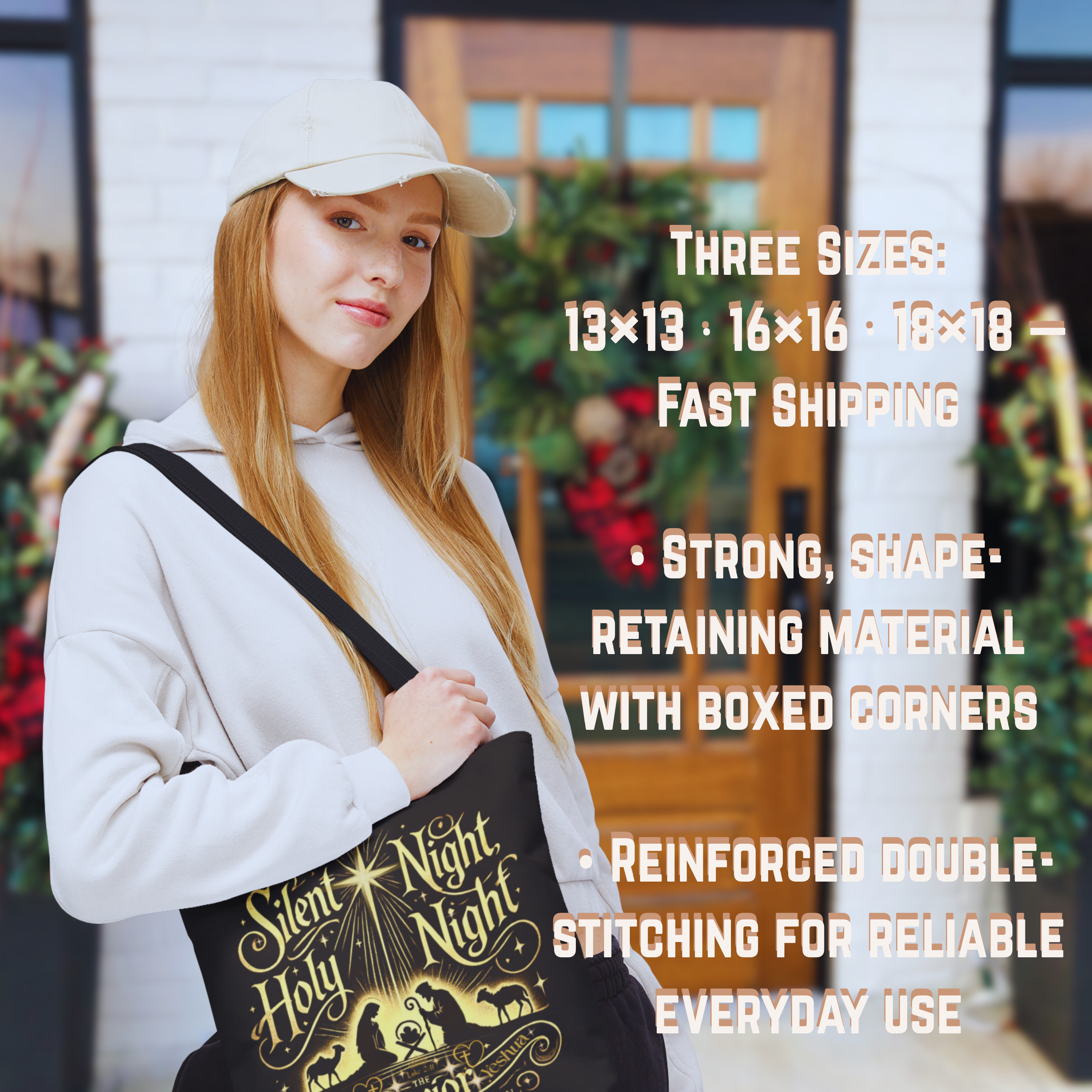 O Holy Night Tote Bag • Nativity Art with Yeshua in English & Hebrew • Christian Christmas Gift • Gold Holiday Tote by Garden Reign product thumbnail image O Holy Night Tote Bag • Nativity Art with Yeshua in English & Hebrew • Christian Christmas Gift • Gold Holiday Tote by Garden Reign product thumbnail image