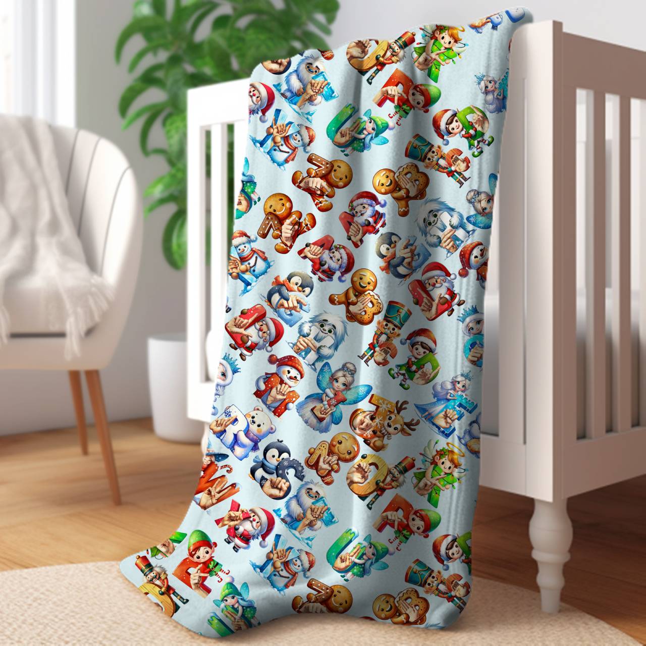 Christmas ASL Fingerspelling ABC's Plush Blanket - American Sign Language - Cute Cartoon Animal Pattern Velveteen Throw product thumbnail image