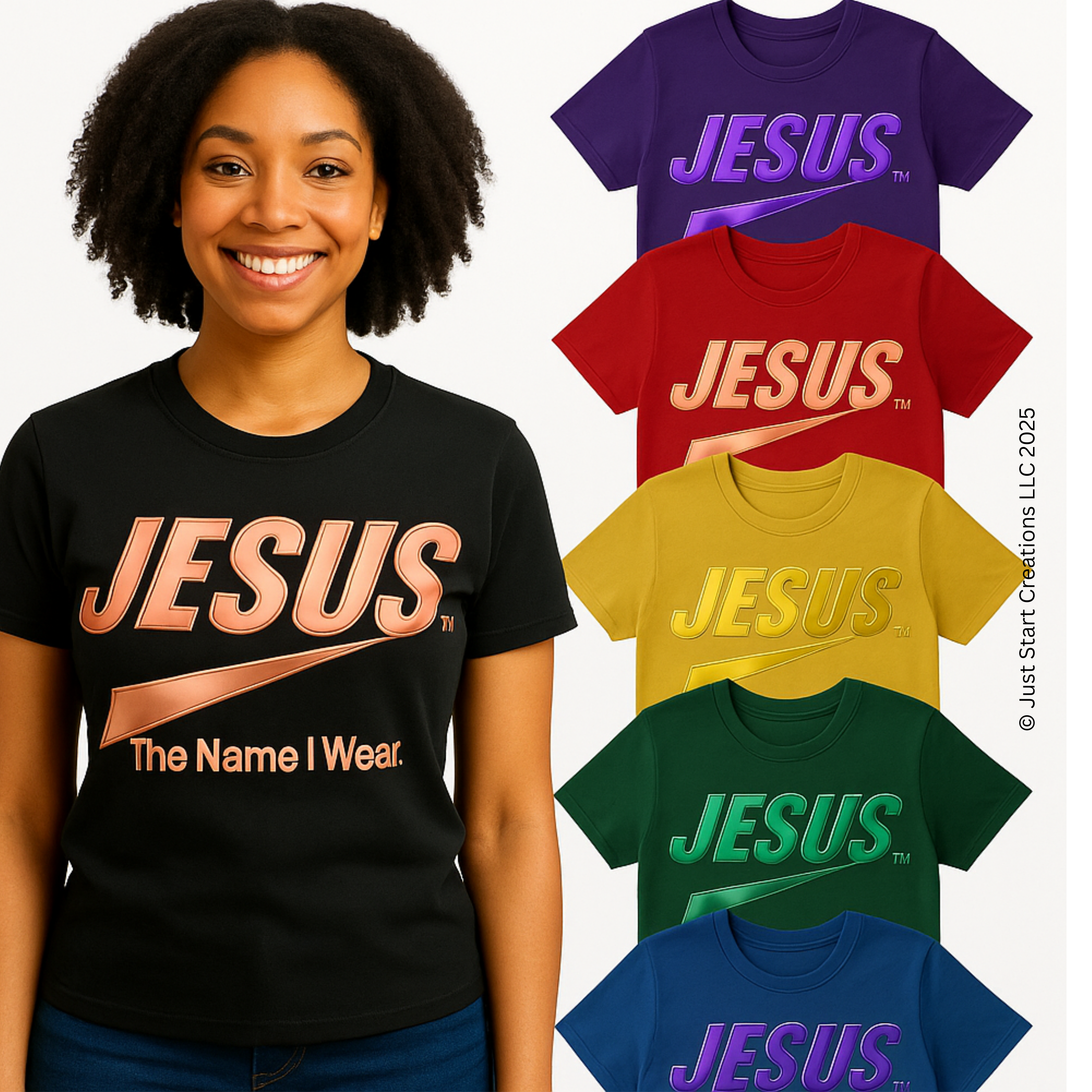 Rose Gold logo JESUS™ The Name I Wear T-Shirt | Christian T Shirt | Bold Jesus Tee | Faith Apparel for Women &amp; Men | Christian Graphic Tee Gift product thumbnail image