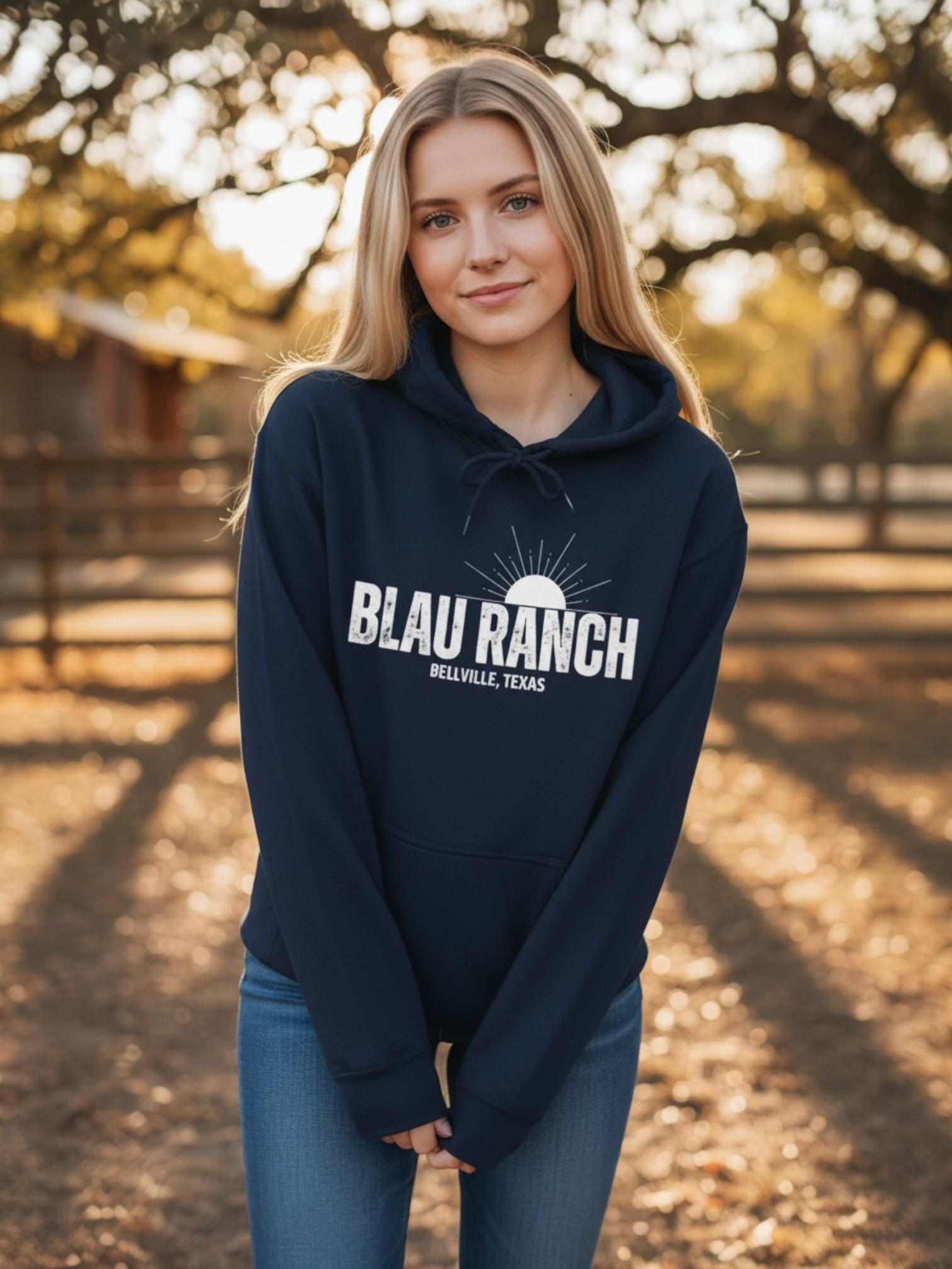 Blau Ranch Front Print Cozy Unisex Hoodie