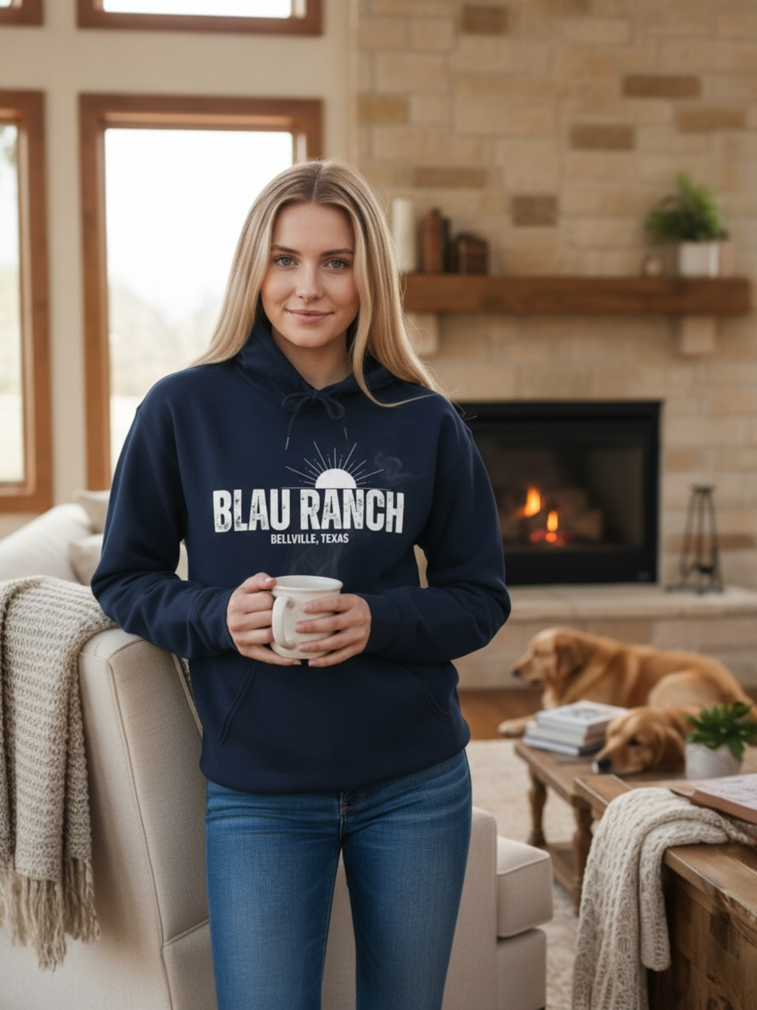 Blau Ranch Front Print Cozy Unisex Hoodie product thumbnail image