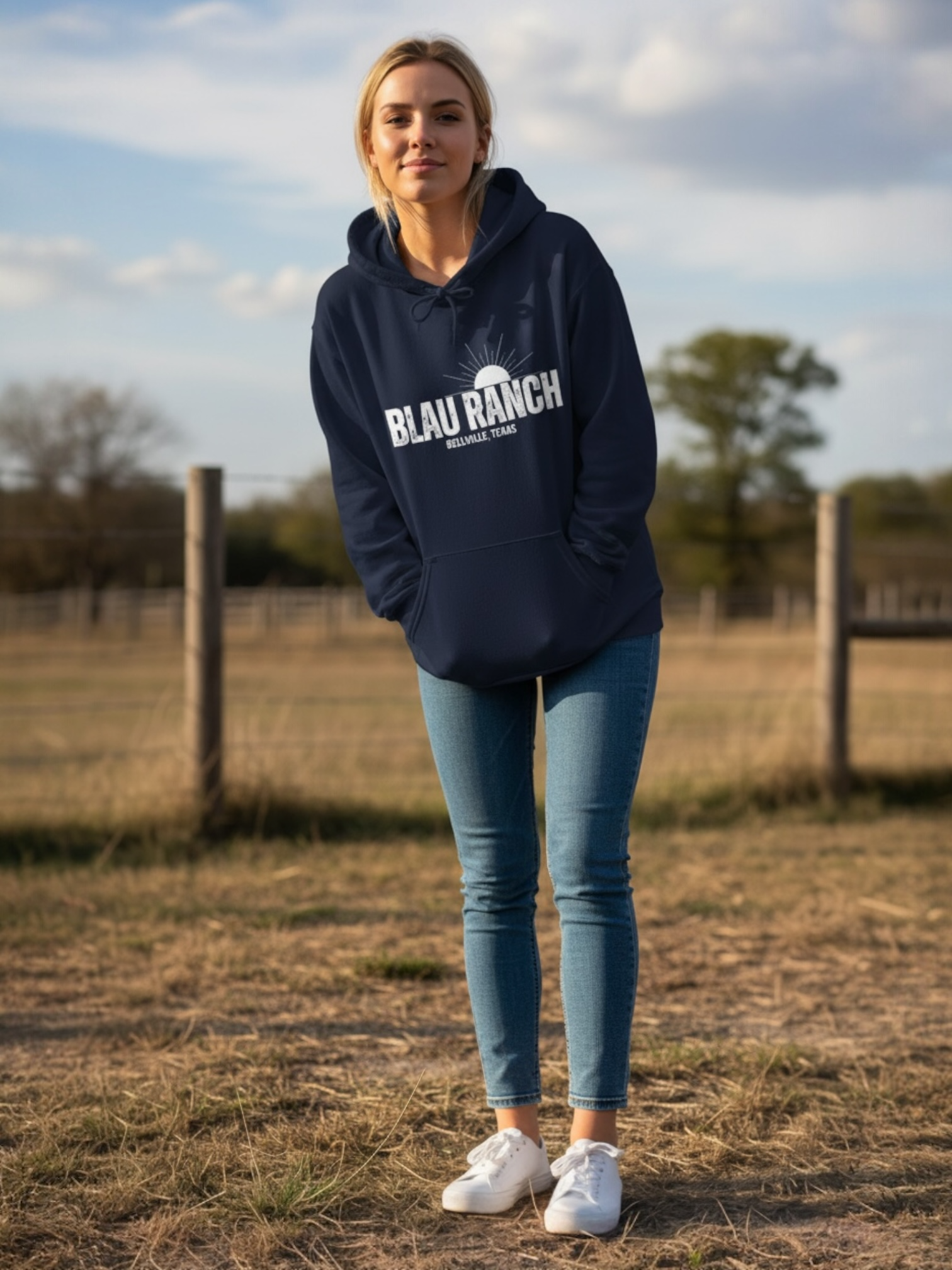 Blau Ranch Front Print Cozy Unisex Hoodie product thumbnail image