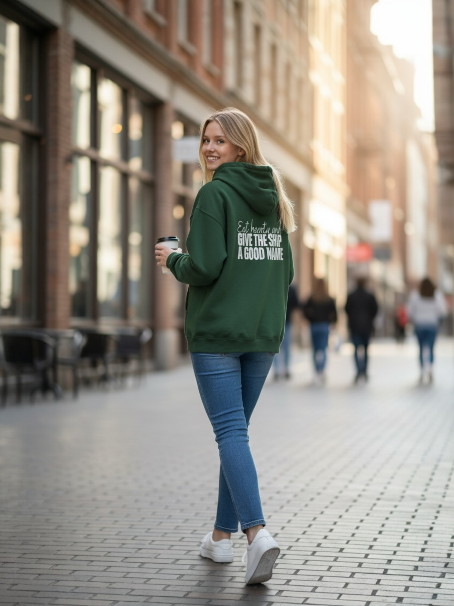 Blau Ranch Cozy Unisex Hoodie – “Eat Hearty &amp; Give the Ship a Good Name” product thumbnail image