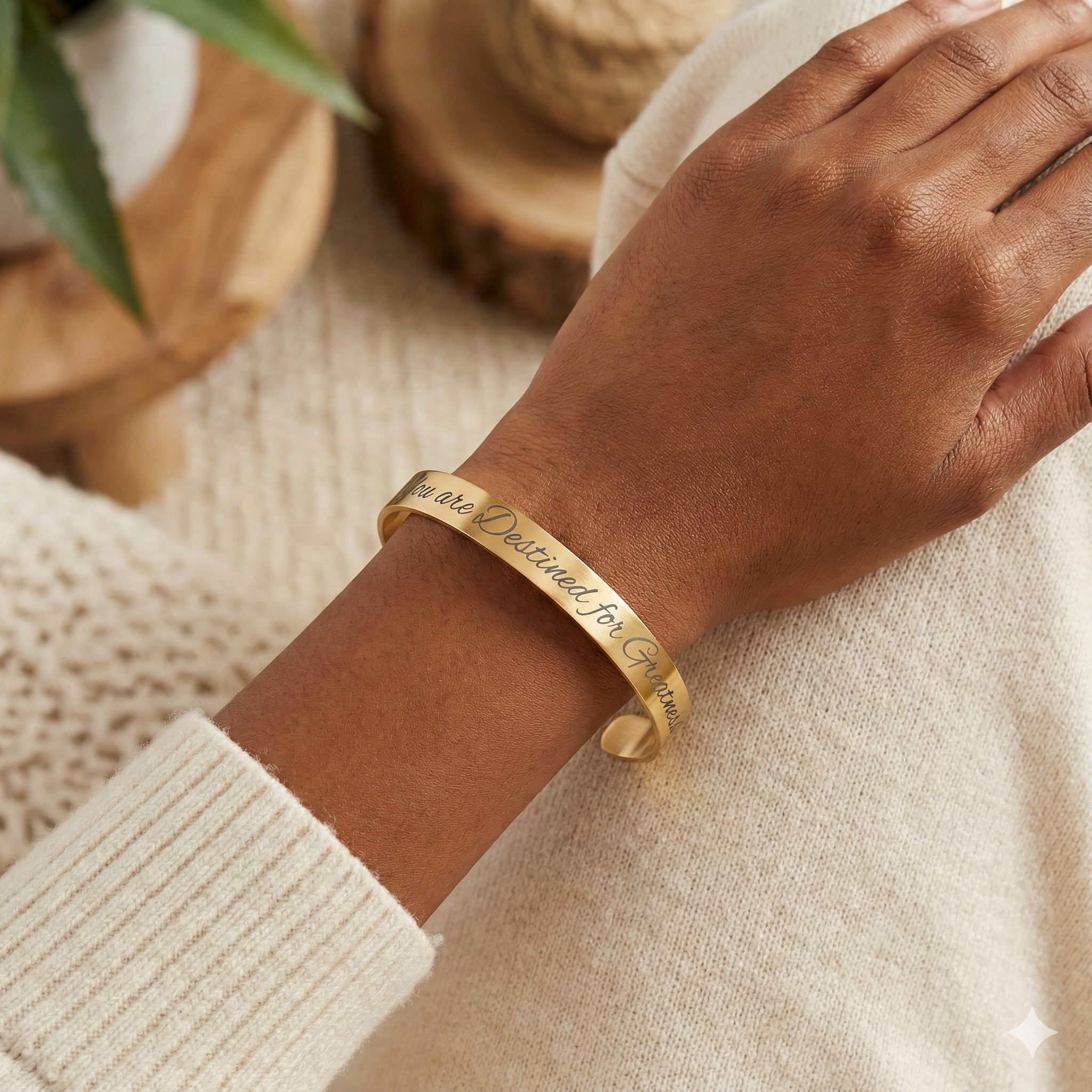 Engraved Rose Gold Cuff Bracelet — "Destined for Greatness" Inspirational Jewelry Gift product thumbnail image Engraved Rose Gold Cuff Bracelet — "Destined for Greatness" Inspirational Jewelry Gift product thumbnail image