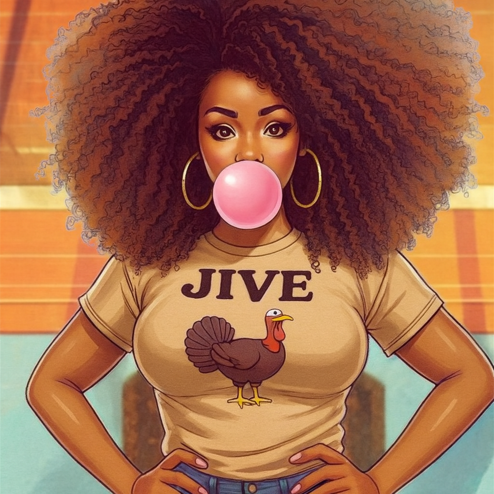 1978 Roller Rink Afro Woman — 'Jive Turkey' Disco Skate Hoodie 1978 Roller Rink Afro Woman — 'Jive Turkey' Disco Skate Hoodie