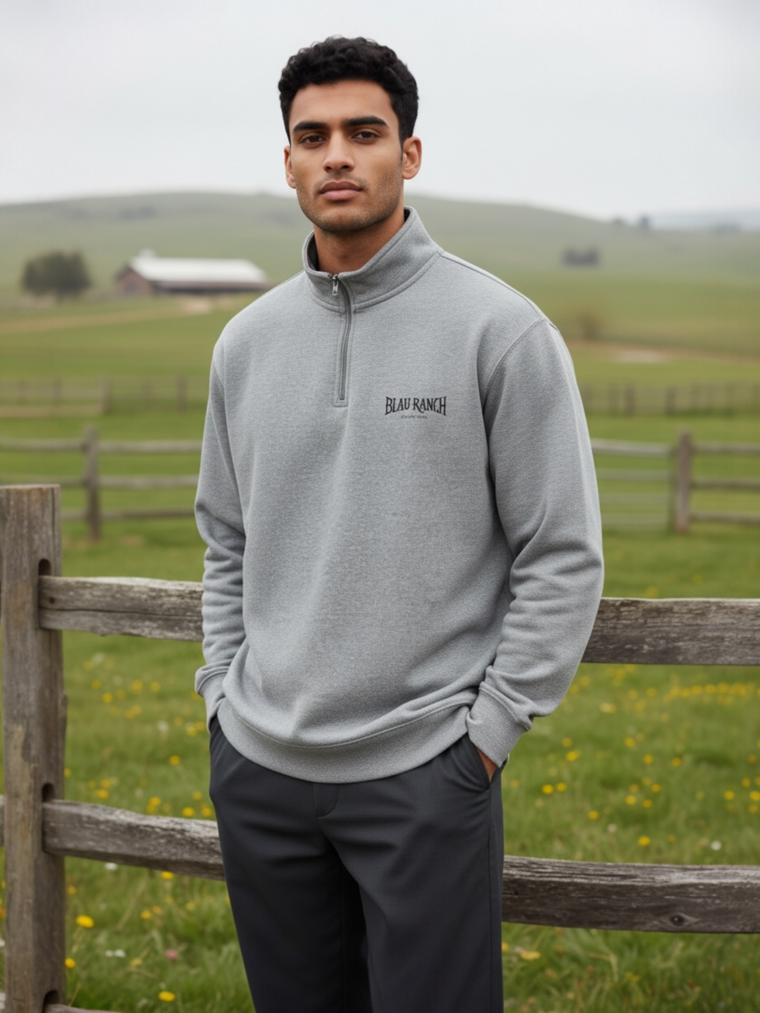 Blau Ranch Embroidered Fleece Pullover – Unisex product thumbnail image