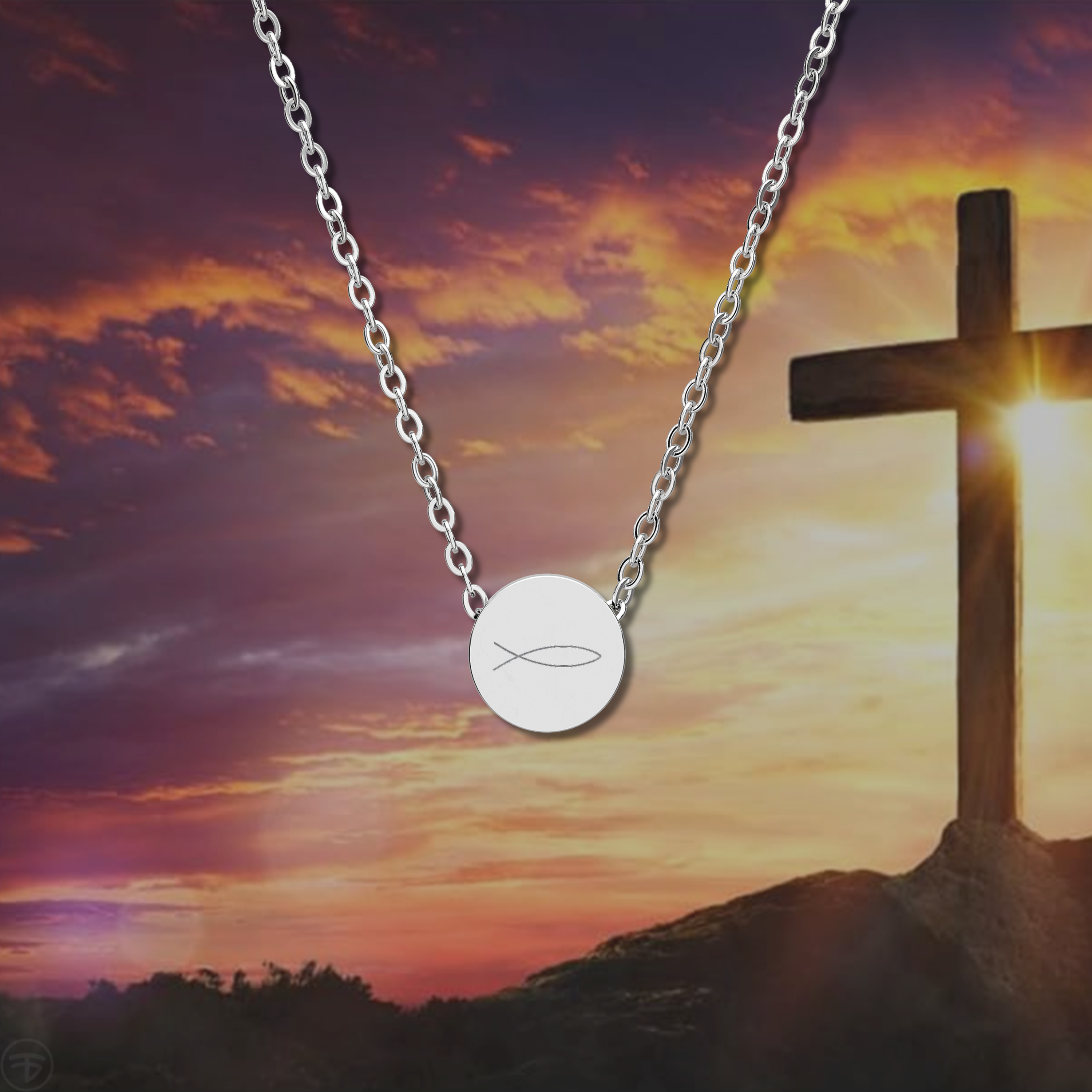 Ichthys Fish Mini Engraved Circle Necklace | Christian Faith Jewelry