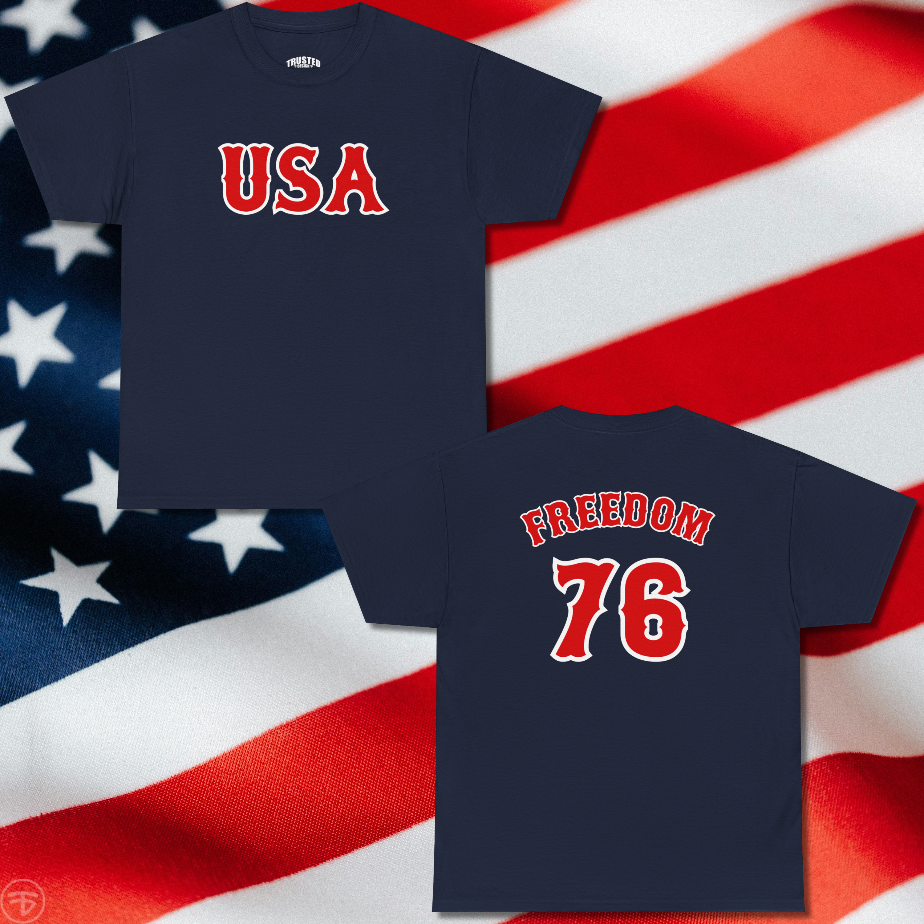 USA Freedom '76 Tee — Patriotic Baseball Jersey Style Cotton T Shirt product thumbnail image USA Freedom '76 Tee — Patriotic Baseball Jersey Style Cotton T Shirt product thumbnail image