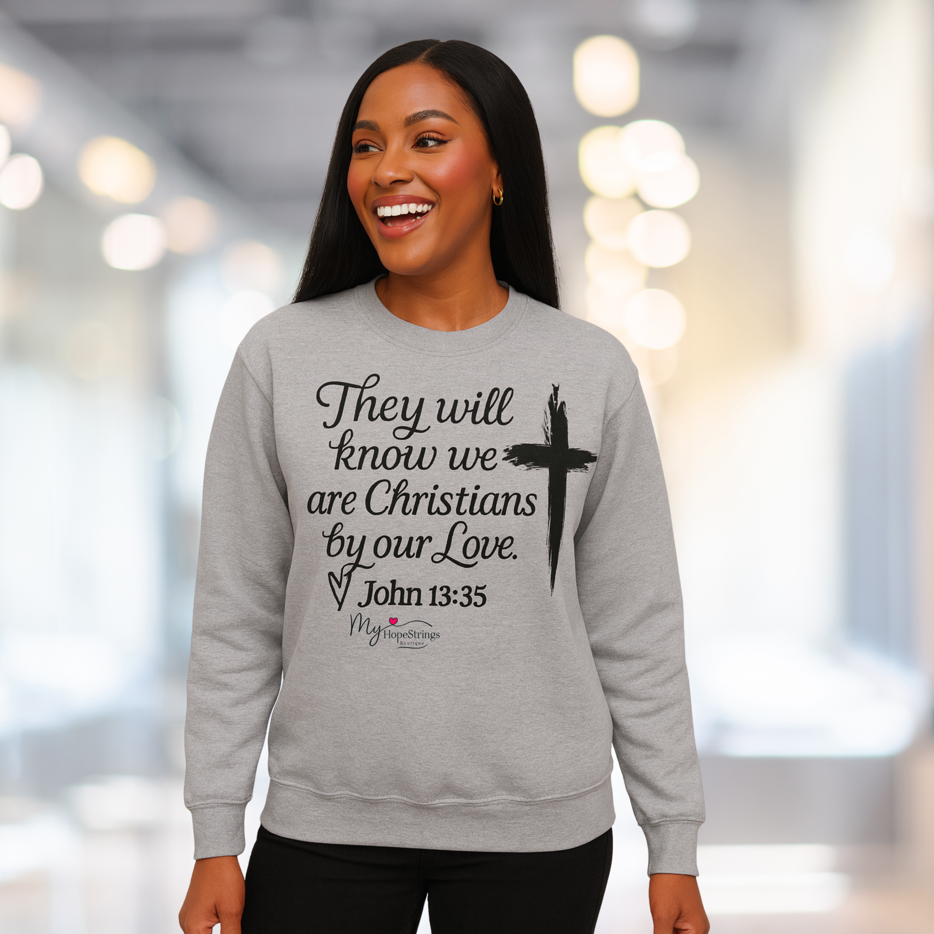 They Will Know We Are Christians Sweatshirt – John 13:35 Scripture Crewneck, Inspirational Faith Apparel Cross Pullover  product thumbnail image
