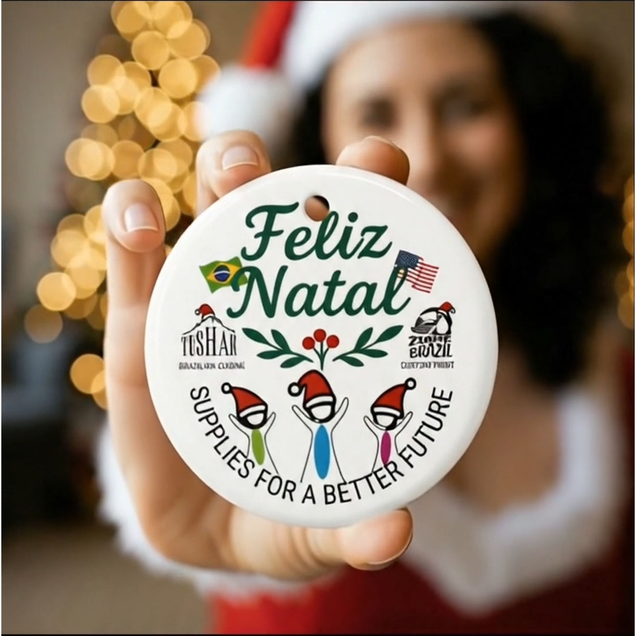 Christmas Tree Ornament → Charity Ceramic Ornament for Kids in Brazil → Feliz Natal Holiday Gift