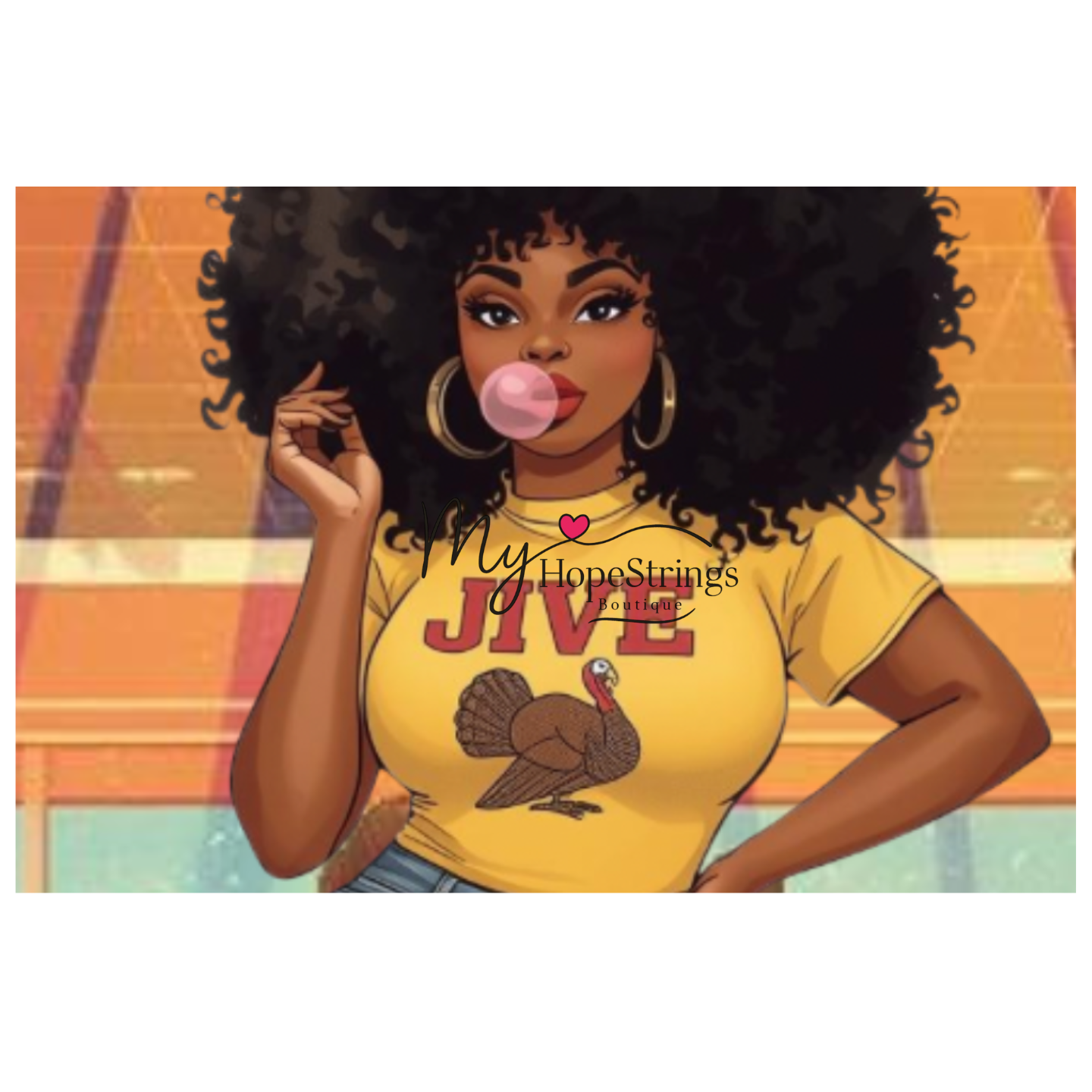 1973 Roller Rink Afro Woman — 'Jive Turkey' Disco Skate Hoodie