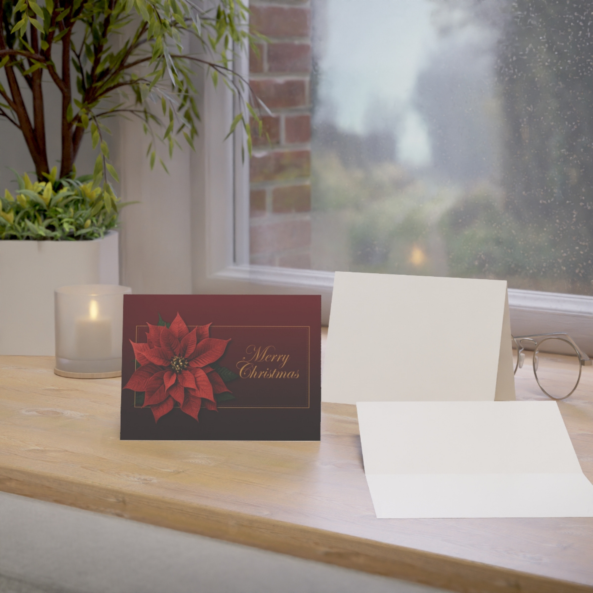 Elegant Poinsettia Christmas Card Set • Merry Christmas Floral Holiday Greeting • Red And Gold Winter Cards • Festive Stationery Gift product thumbnail image Elegant Poinsettia Christmas Card Set • Merry Christmas Floral Holiday Greeting • Red And Gold Winter Cards • Festive Stationery Gift product thumbnail image