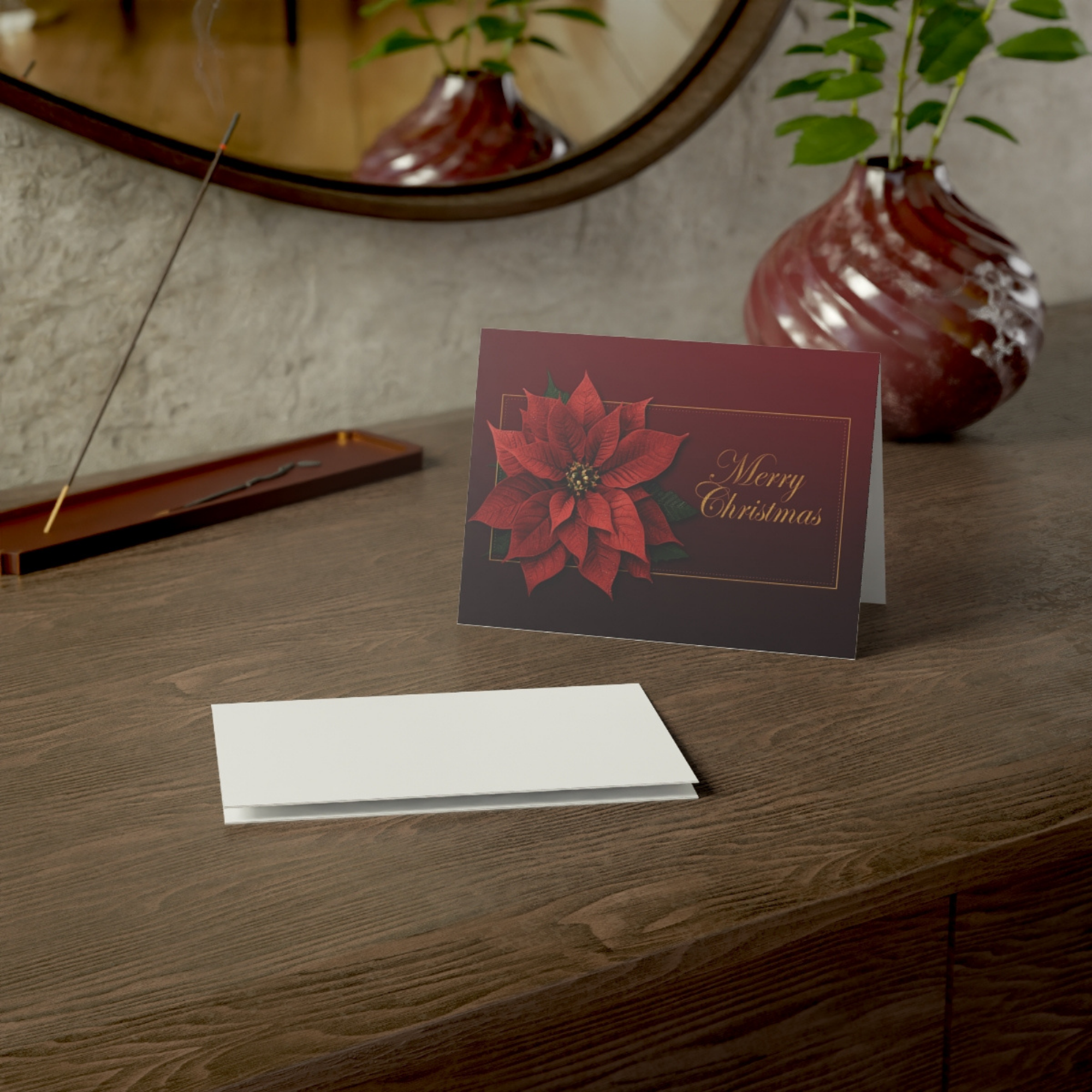 Elegant Poinsettia Christmas Card Set • Merry Christmas Floral Holiday Greeting • Red And Gold Winter Cards • Festive Stationery Gift product thumbnail image Elegant Poinsettia Christmas Card Set • Merry Christmas Floral Holiday Greeting • Red And Gold Winter Cards • Festive Stationery Gift product thumbnail image