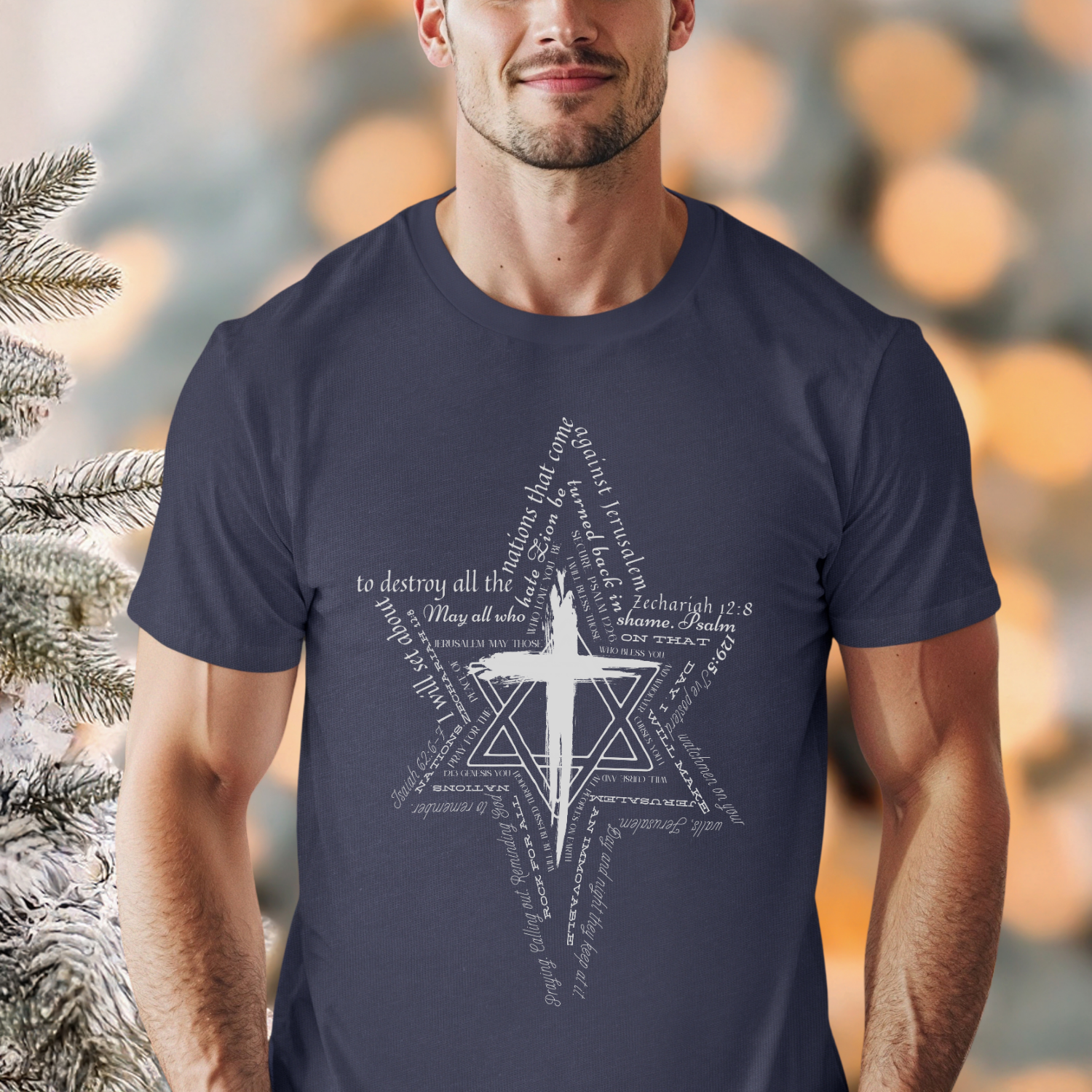 Star of David Cross Overlay T-shirt with Bible verses supporting Israel | Christian Jewish Symbol Tee product thumbnail image Star of David Cross Overlay T-shirt with Bible verses supporting Israel | Christian Jewish Symbol Tee product thumbnail image