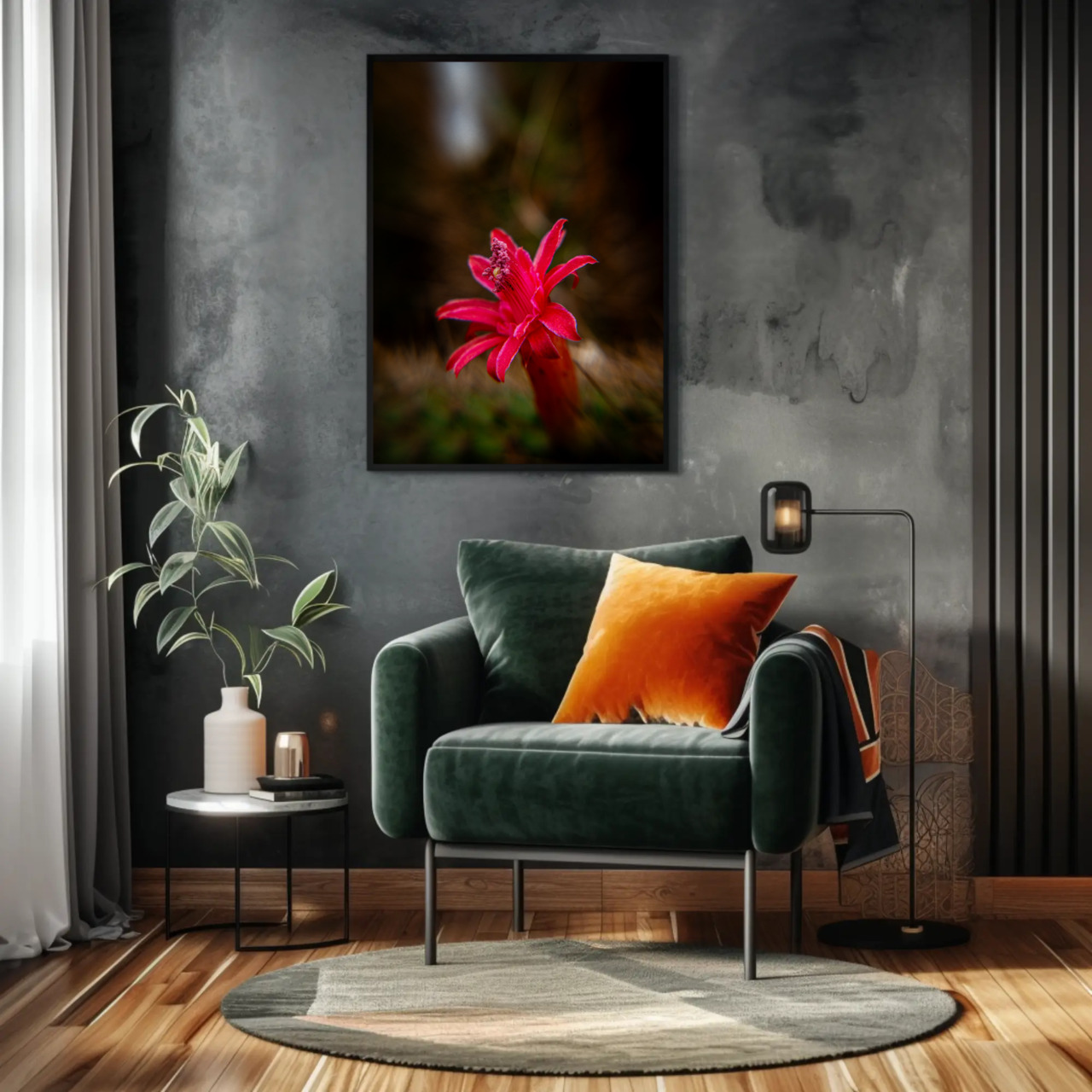Red Tropical Flower Fine Art Print with Passepartout Frame product thumbnail image
