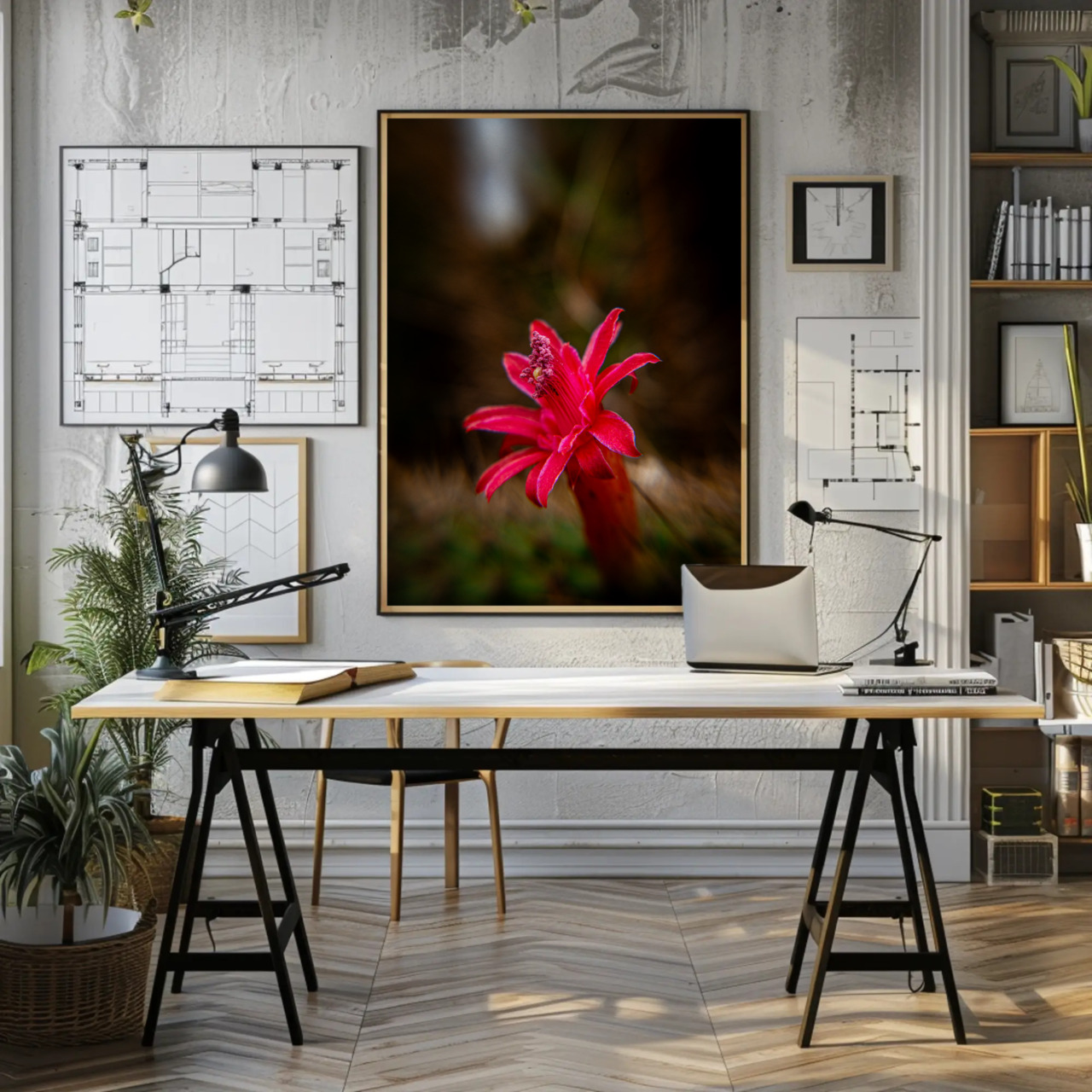Red Tropical Flower Fine Art Print with Passepartout Frame product thumbnail image