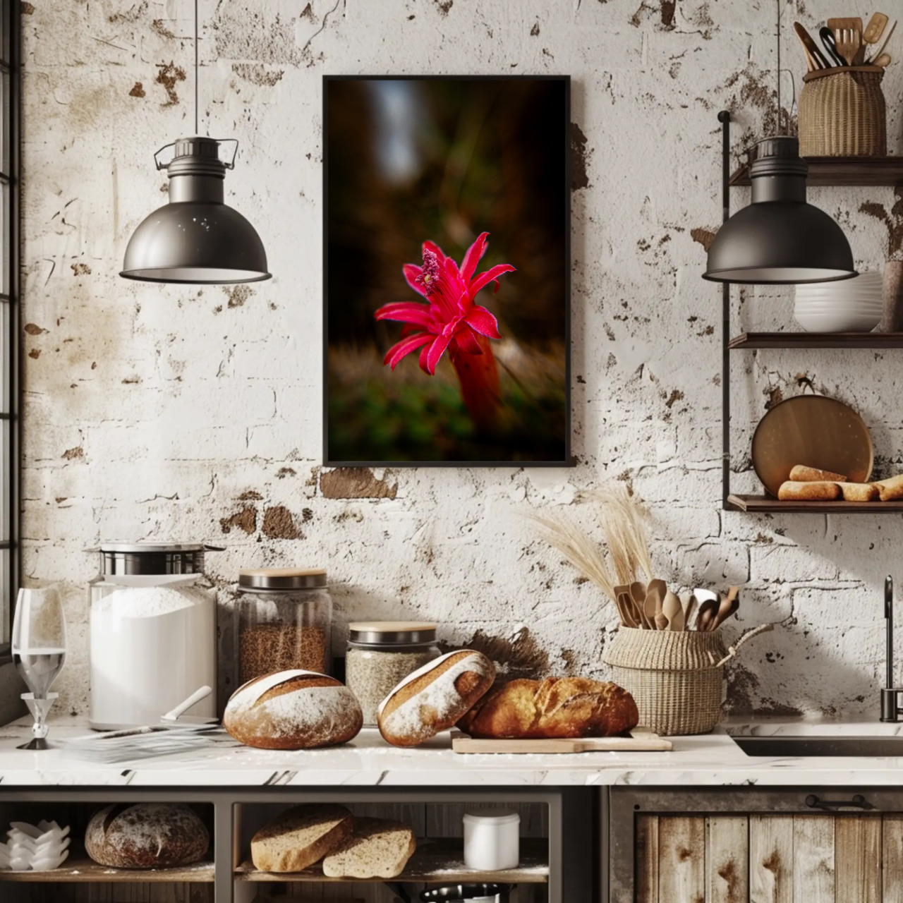 Red Tropical Flower Fine Art Print with Passepartout Frame product thumbnail image