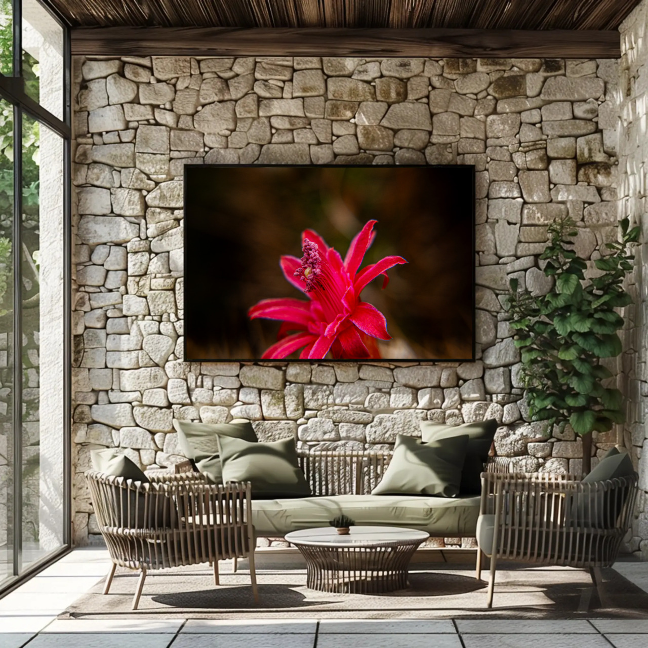 Red Tropical Flower Fine Art Print with Passepartout Frame product thumbnail image