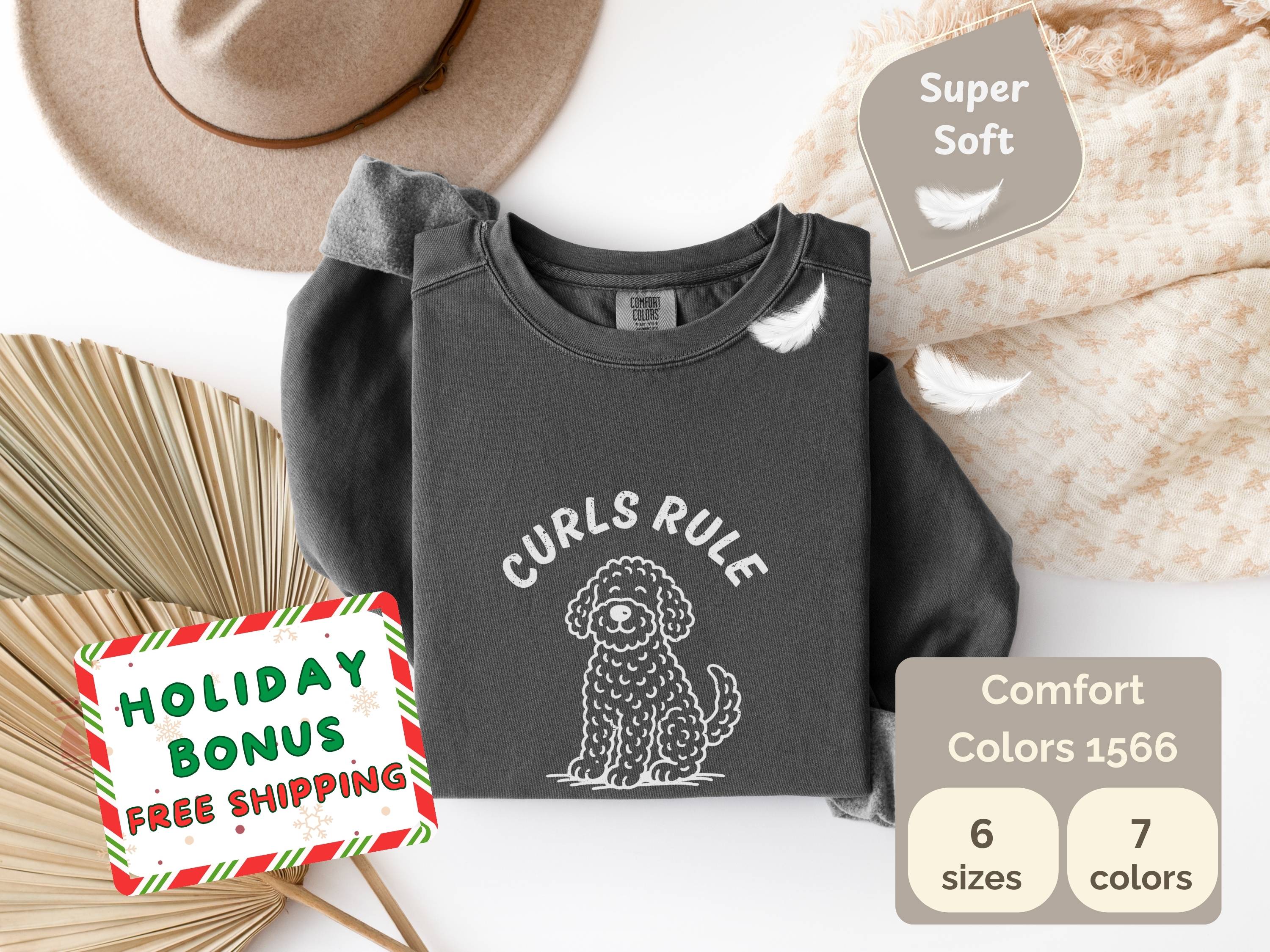 Goldendoodle Sweatshirt Comfort Colors 1566, Curls Rule Oversized Crewneck, Doodle Mom Gift, Funny Dog Lover Christmas Sweater