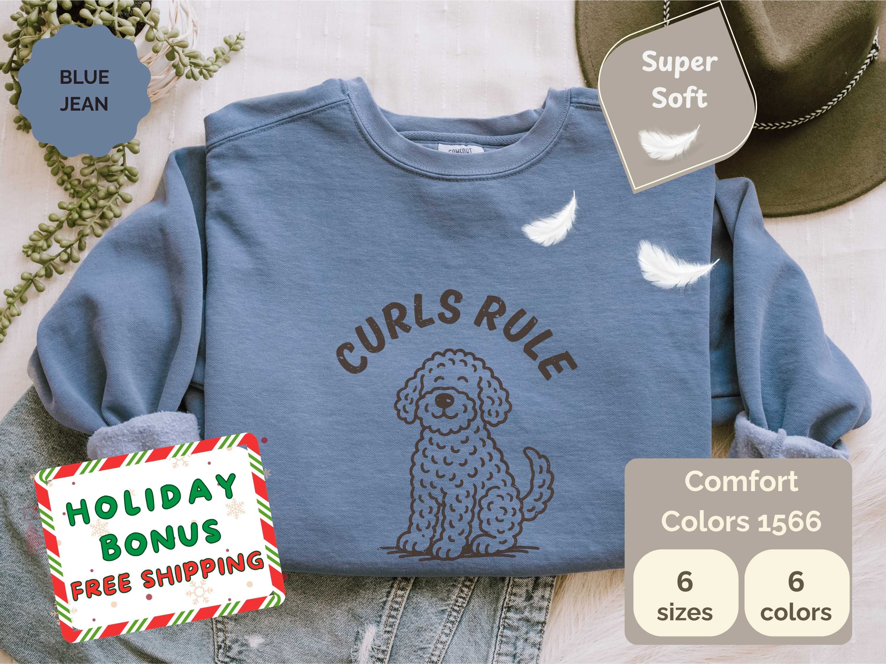 Goldendoodle Sweatshirt Curls Rule Oversized Style, Comfort Colors Crewneck for Dog Lovers product thumbnail image
