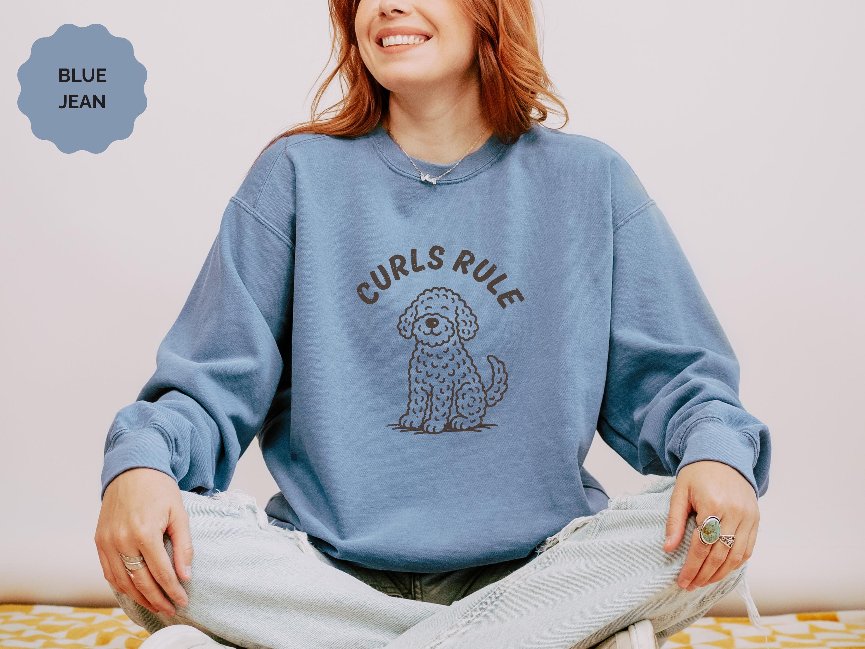 Goldendoodle Sweatshirt Curls Rule Oversized Style, Comfort Colors Crewneck for Dog Lovers product thumbnail image