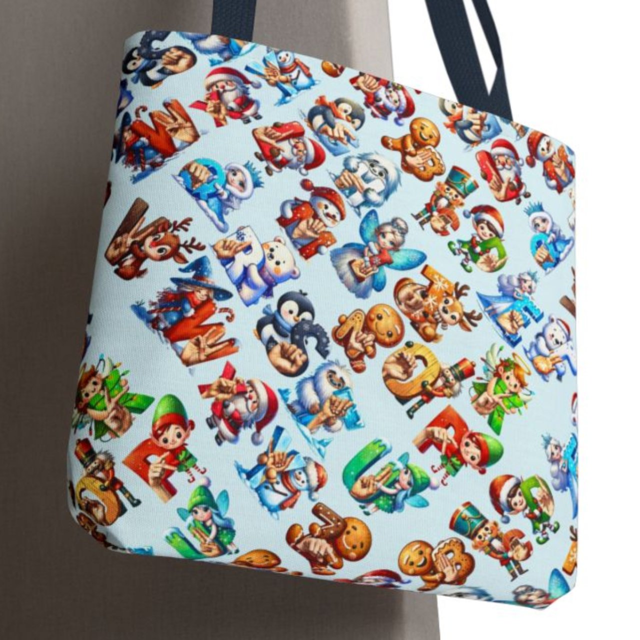 Christmas ASL Fingerspelling ABC's - American Sign Language - Cute Character Pattern Tote Bag - All-Over Print Holiday Mascot Design product thumbnail image Christmas ASL Fingerspelling ABC's - American Sign Language - Cute Character Pattern Tote Bag - All-Over Print Holiday Mascot Design product thumbnail image