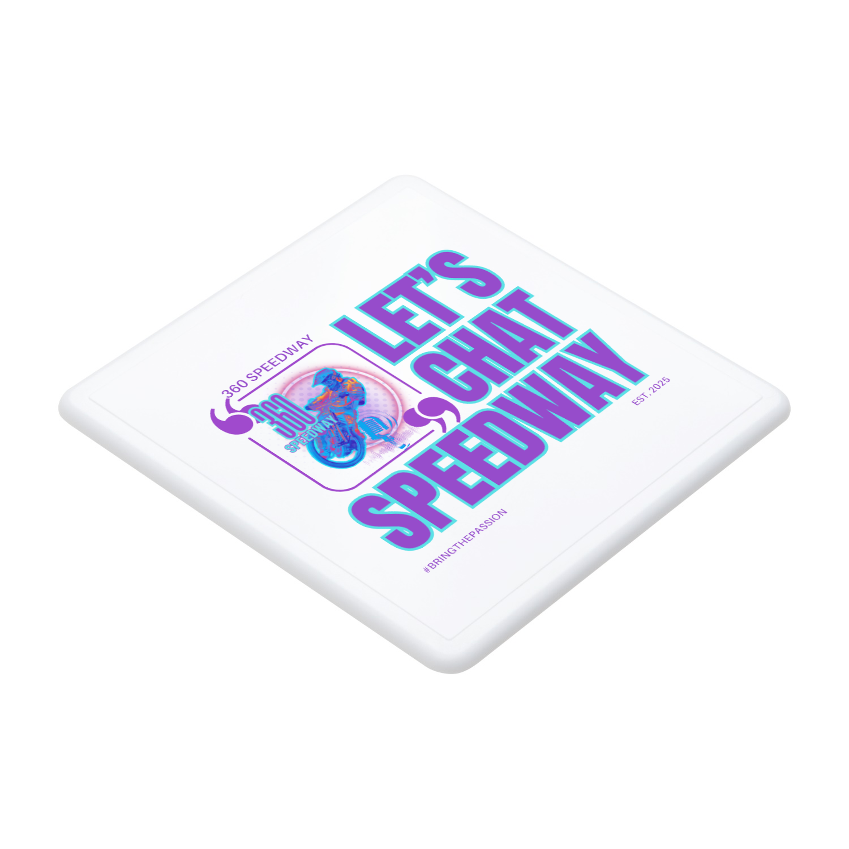 Let's Chat Speedway Coaster (White) — Retro Motorcycle Racing Drink Coaster product thumbnail image Let's Chat Speedway Coaster (White) — Retro Motorcycle Racing Drink Coaster product thumbnail image