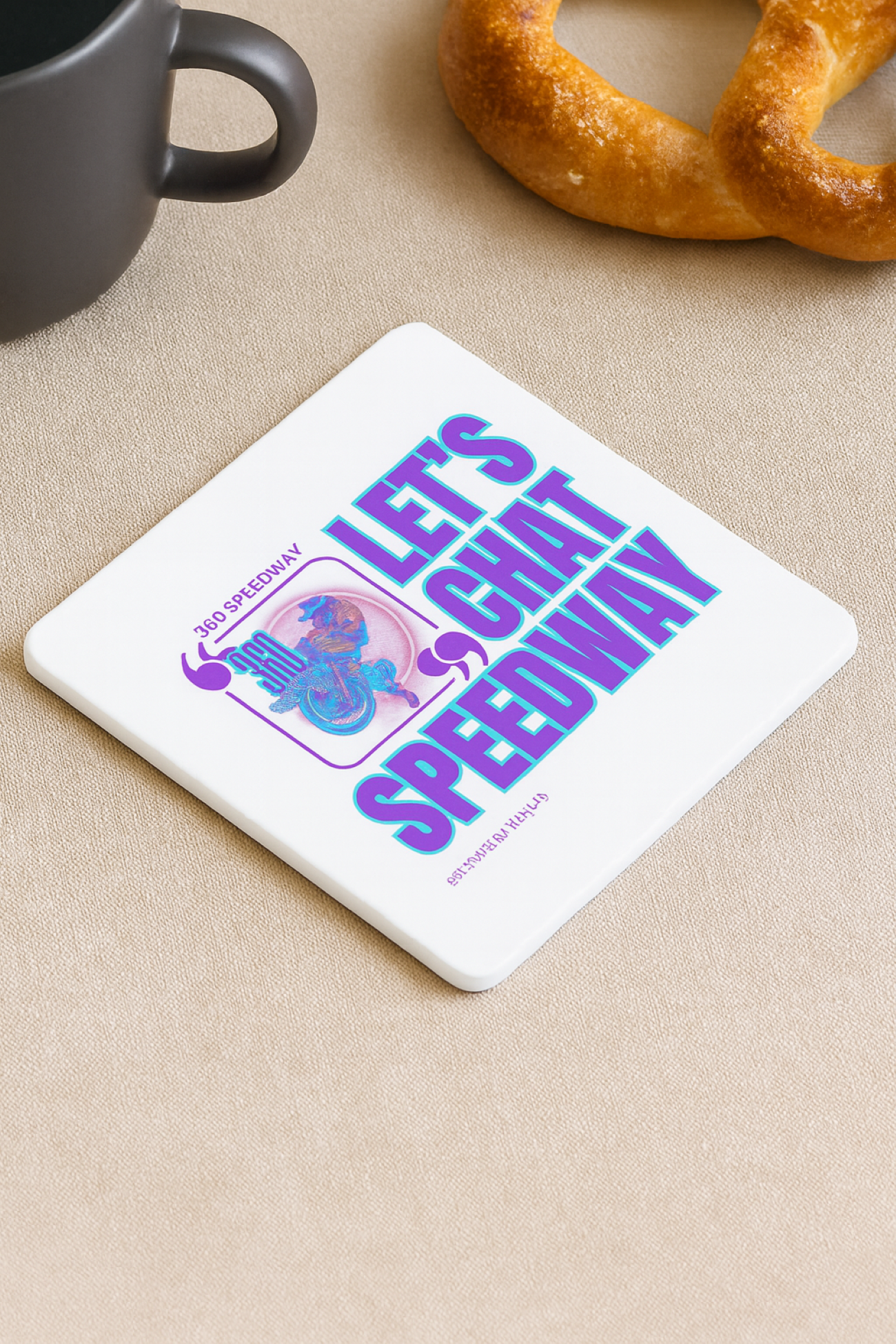 Let's Chat Speedway Coaster (White) — Retro Motorcycle Racing Drink Coaster product thumbnail image Let's Chat Speedway Coaster (White) — Retro Motorcycle Racing Drink Coaster product thumbnail image