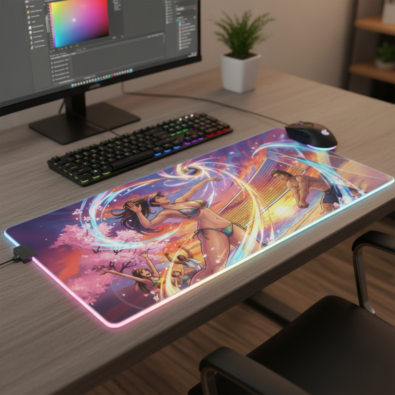 LED Gaming Mouse Pad — Beach Volleyball Anime RGB Desk Mat