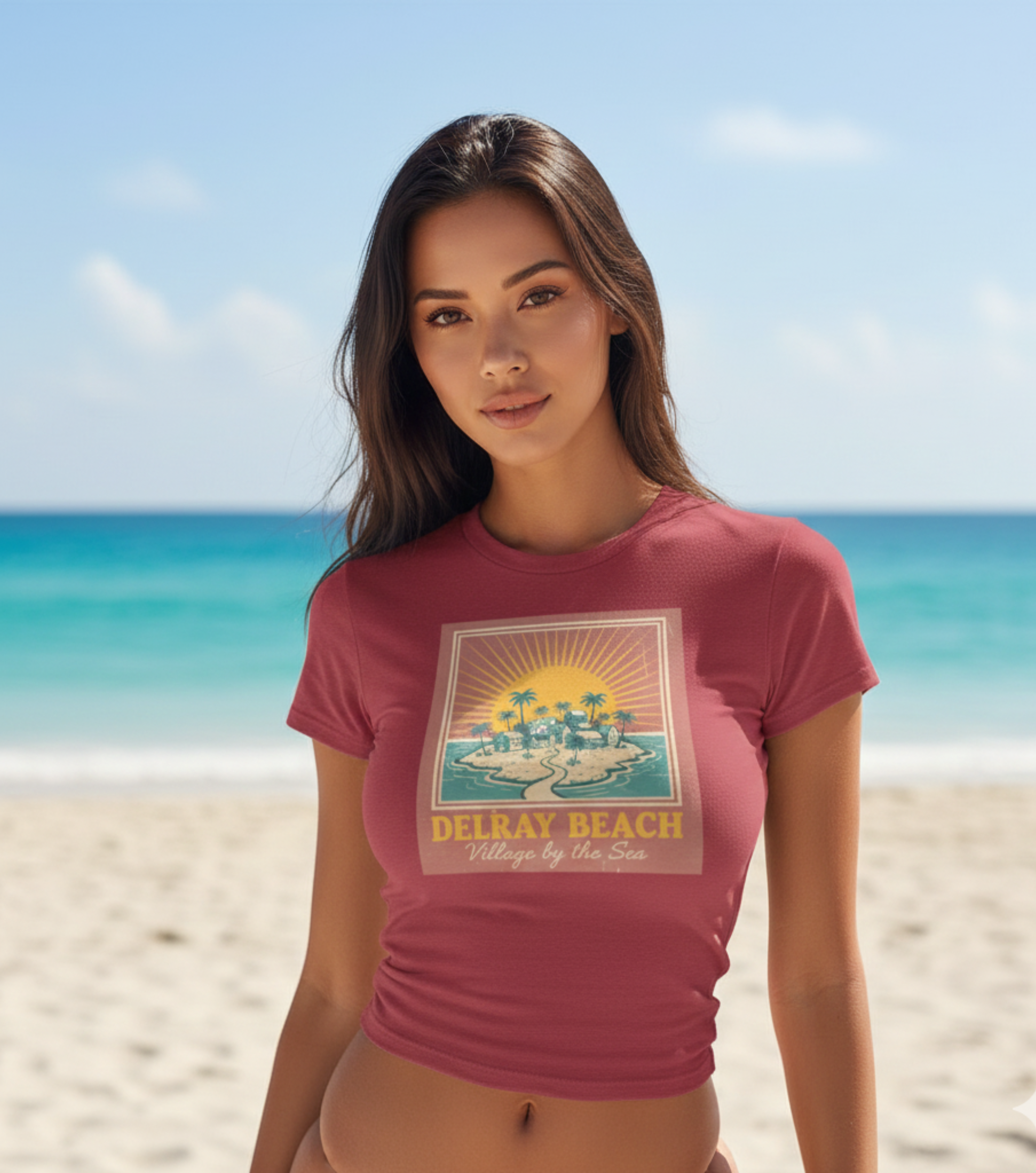 Delray Beach Retro Sunset Tee: Vintage "Village by the Sea" Shirt for Florida Coast Lovers product thumbnail image