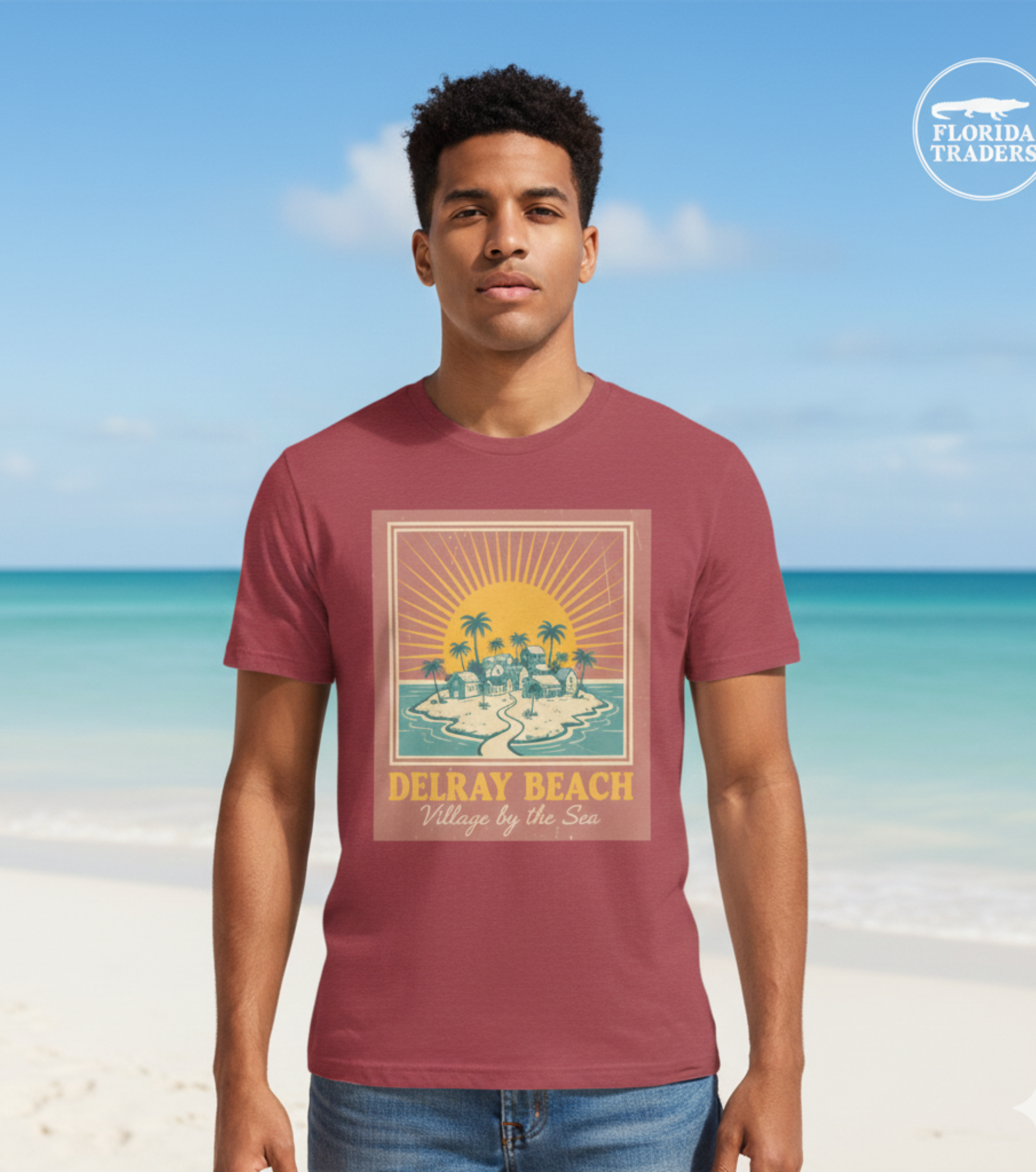 Delray Beach Retro Sunset Tee: Vintage "Village by the Sea" Shirt for Florida Coast Lovers product thumbnail image