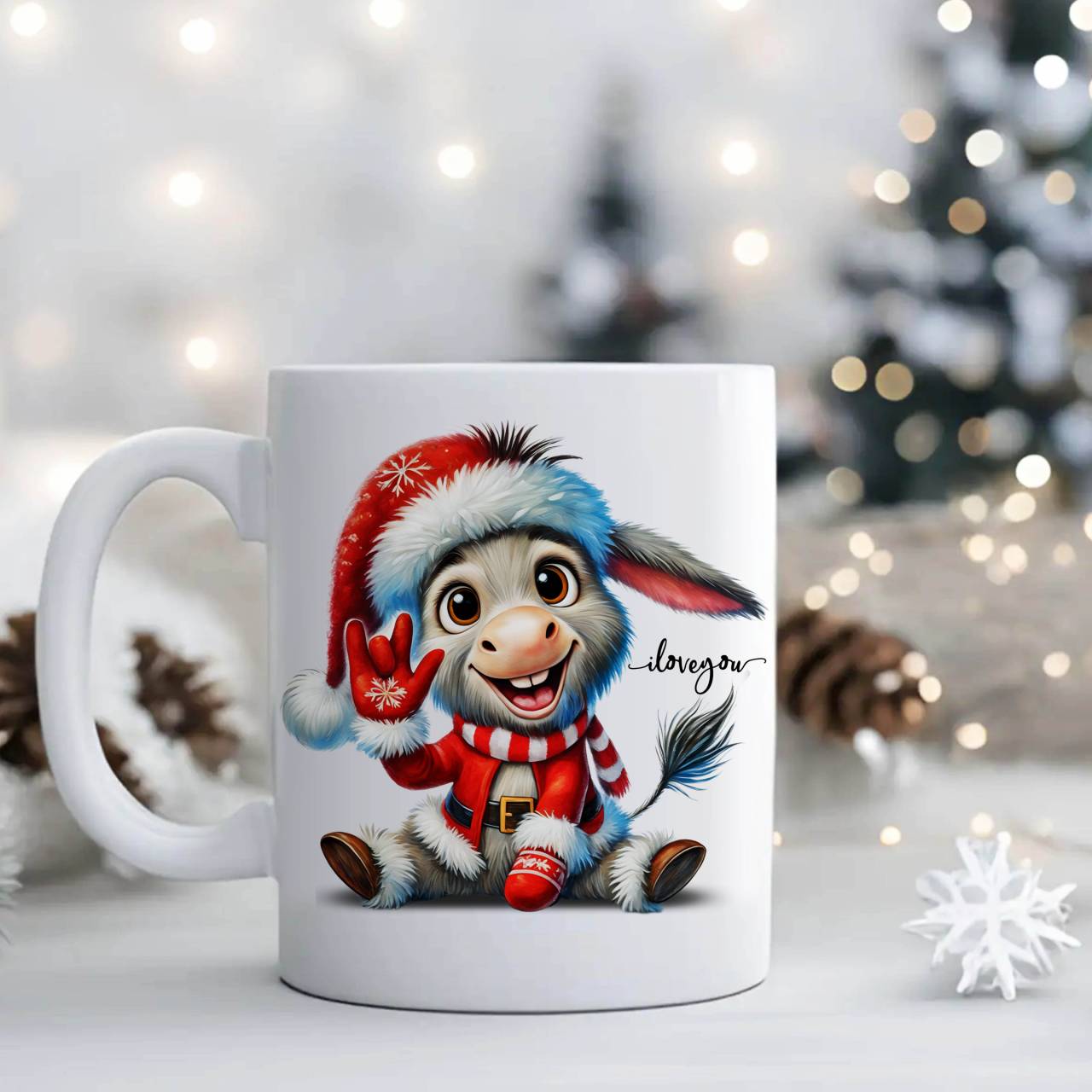 ASL ILY Christmas Donkey Ceramic Mug - American Sign Language Cute Holiday Donkey Coffee Cup (11oz & 15oz) product thumbnail image ASL ILY Christmas Donkey Ceramic Mug - American Sign Language Cute Holiday Donkey Coffee Cup (11oz & 15oz) product thumbnail image