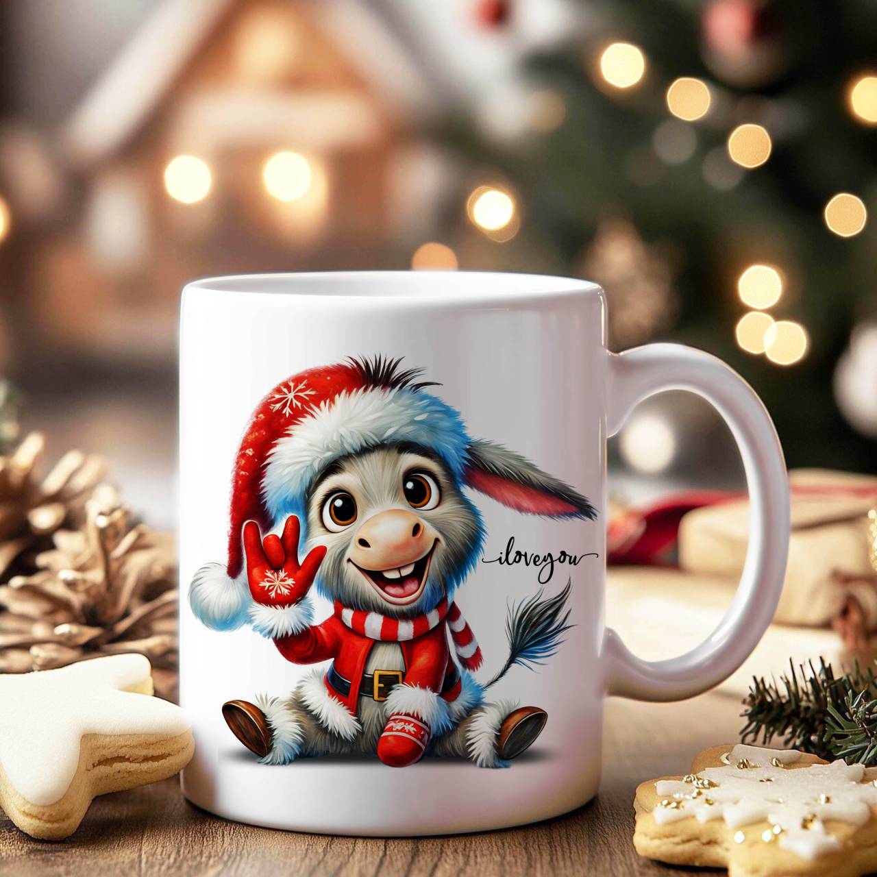ASL ILY Christmas Donkey Ceramic Mug - American Sign Language Cute Holiday Donkey Coffee Cup (11oz & 15oz) product thumbnail image ASL ILY Christmas Donkey Ceramic Mug - American Sign Language Cute Holiday Donkey Coffee Cup (11oz & 15oz) product thumbnail image