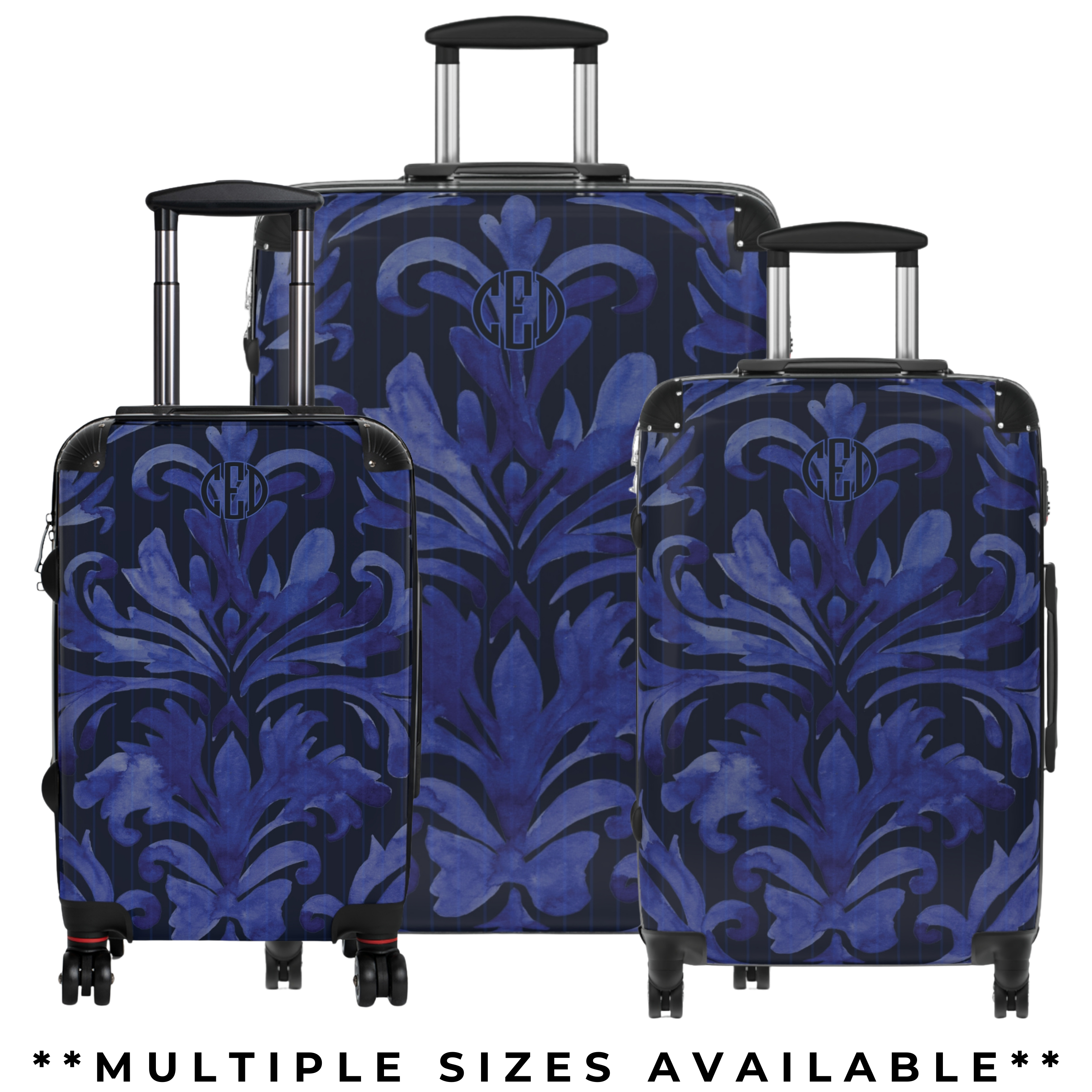 Monogram Suitcase with 360 Degree Swivel and Built-In Lock | Blue Floral Pinstripe Collection product thumbnail image Monogram Suitcase with 360 Degree Swivel and Built-In Lock | Blue Floral Pinstripe Collection product thumbnail image