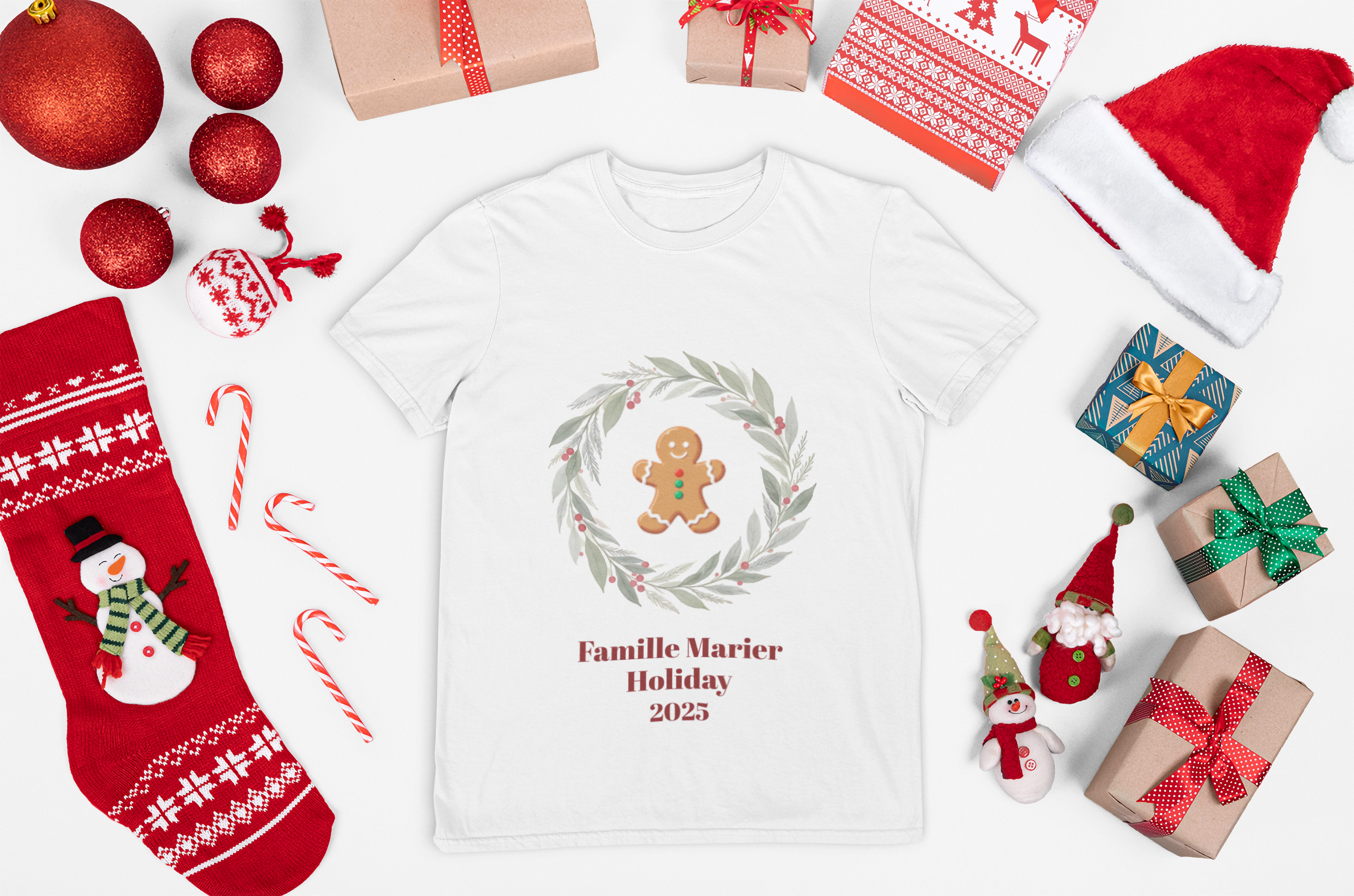 Personalized Holiday Family Tee – 'custom name and image christmas t-shirt' Festive Wreath Shir gifts, Personal gift idea product thumbnail image