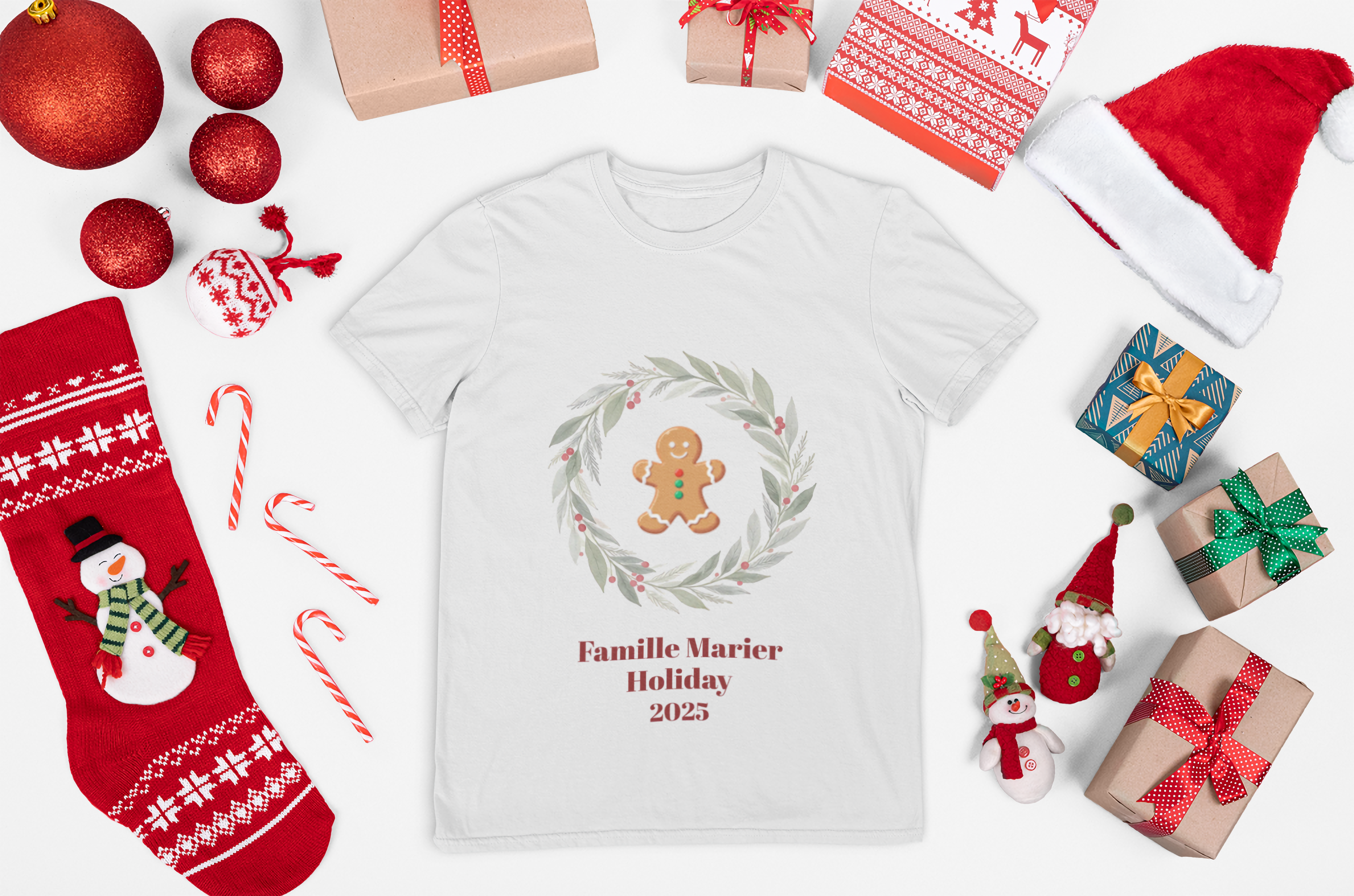 Personalized Holiday Family Tee – 'custom name and image christmas t-shirt' Festive Wreath Shir gifts, Personal gift idea product thumbnail image